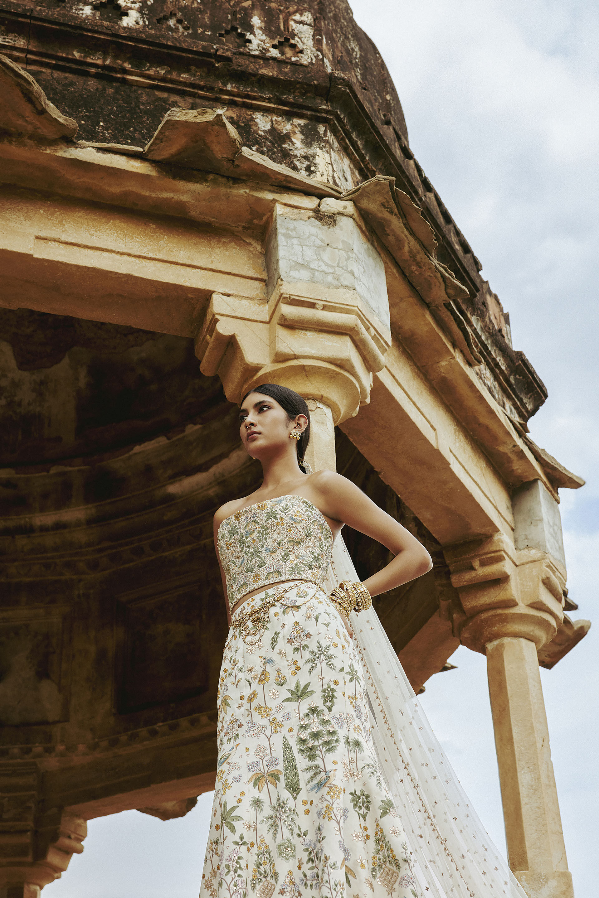 Urvara Hand-painted Pichhwai Silk Skirt Set - Ivory, Ivory, image 8