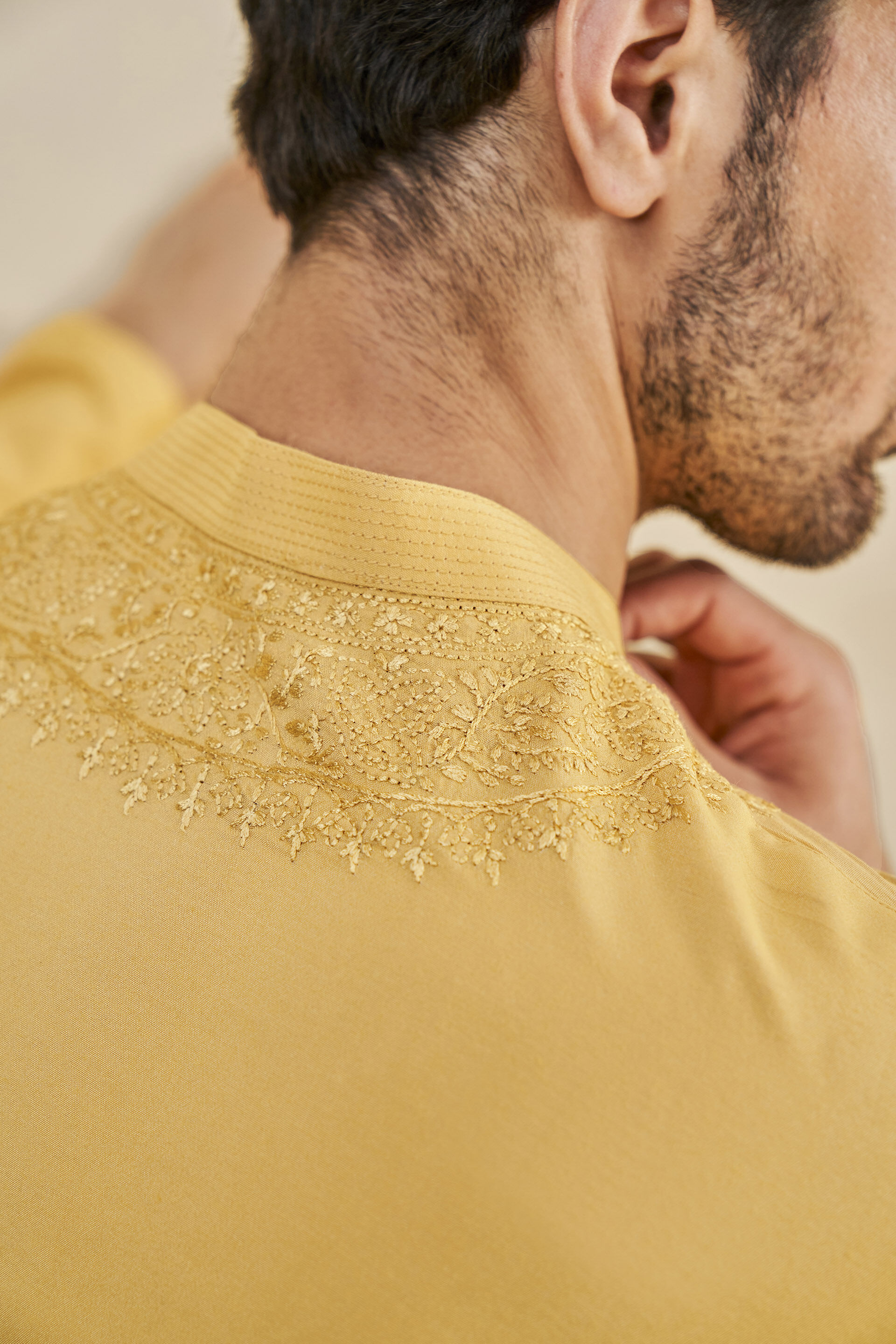 Sarth Chikankari Kurta - Mustard, Mustard, image 6
