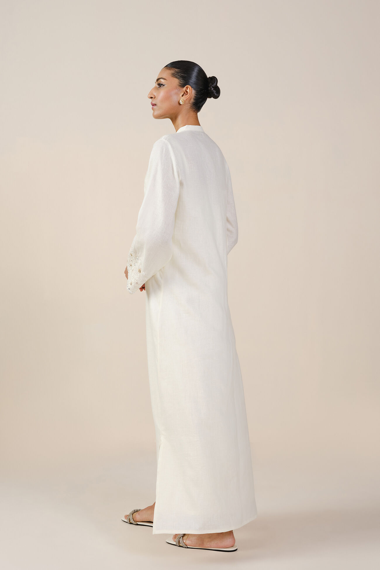 Sikara Mirror Embroidered Linen Kaftan - Natural, Natural, image 3