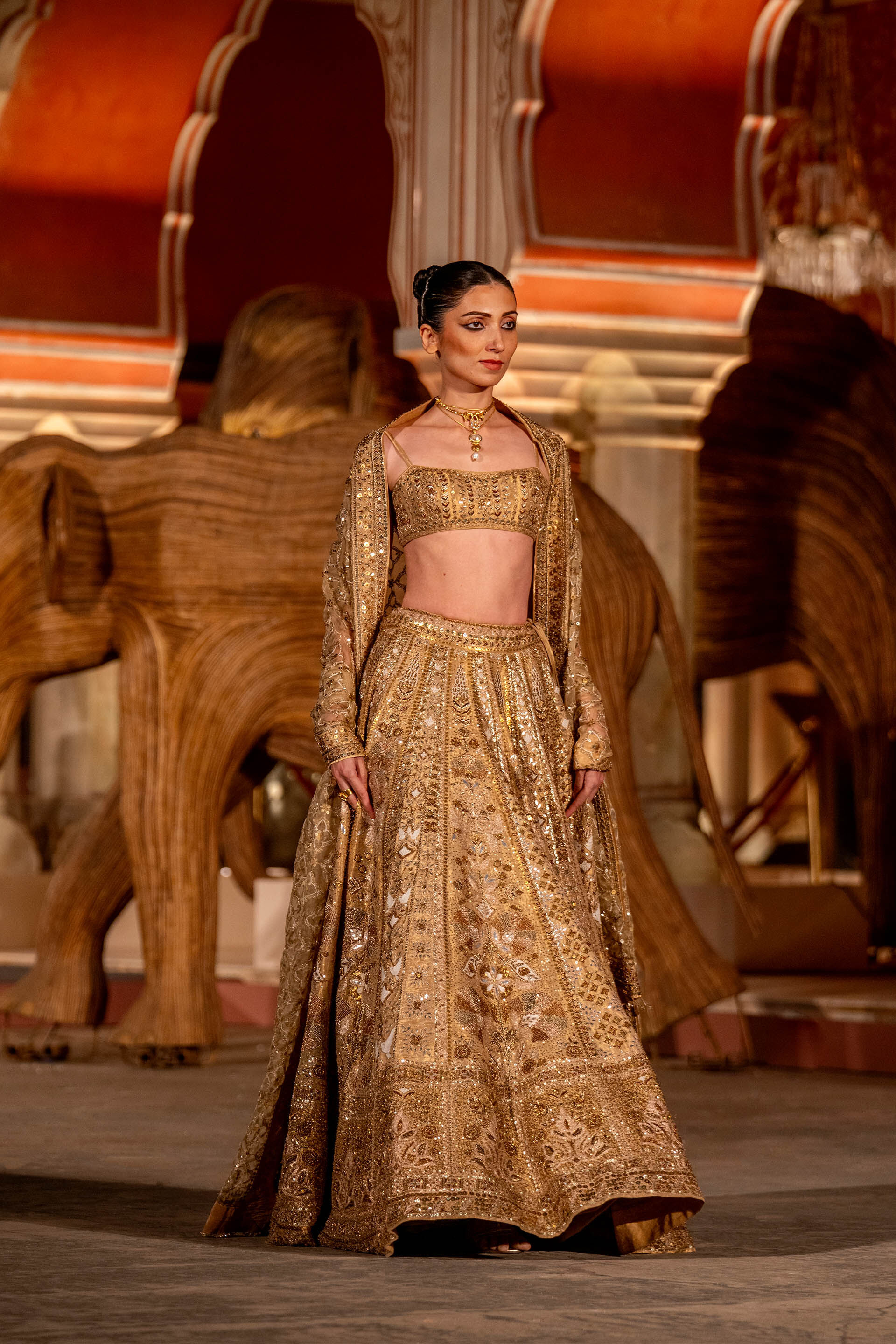 Hymn Of The Forest Gota Patti Embroidered Cord Lehenga Gold