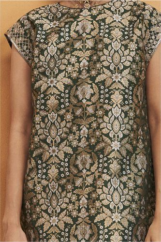 Symphony Of The Forest Benarasi Silk Embroidered Cord Dress - Green, Green, image 4