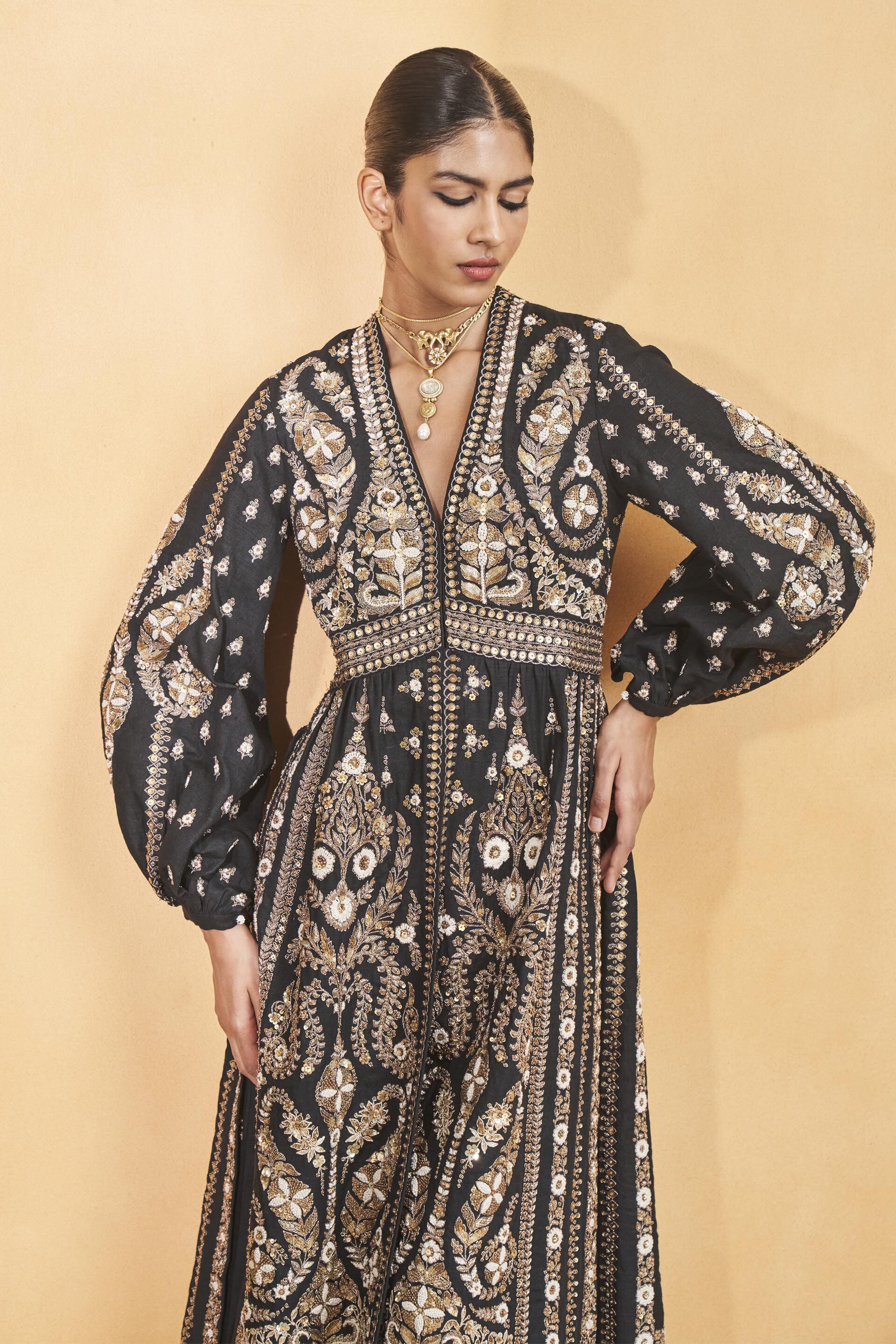 Into The Wilderness Embroidered Zardozi Silk Kurta Set - Black, Black, image 5