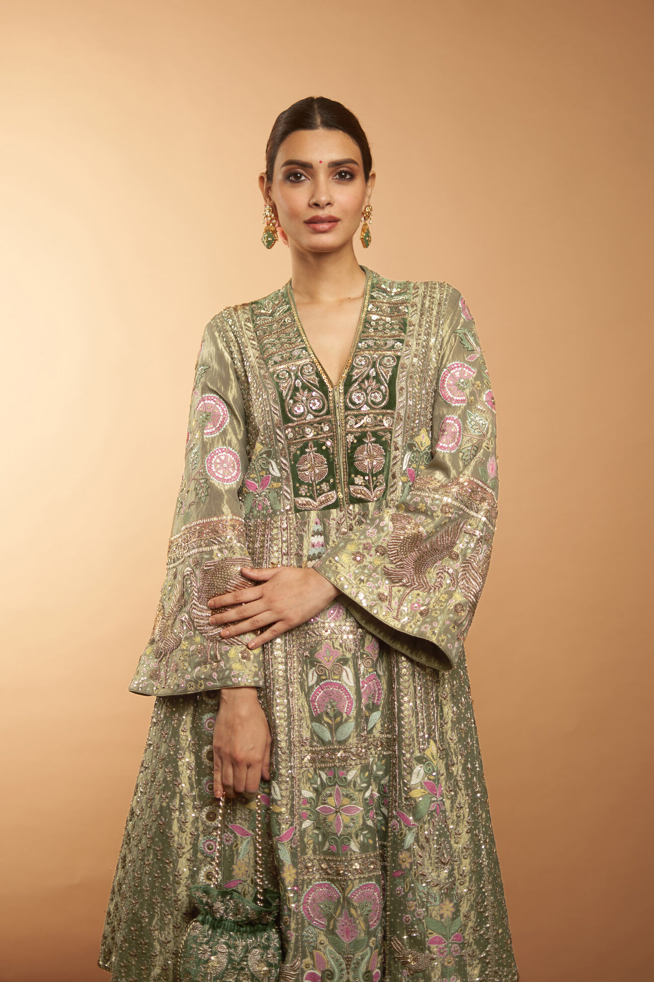 Melody Of The Flowers Embroidered Zardozi Sharara Set - Sage, , image 8