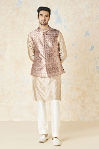 Unman Benarasi Silk Nehru Jacket - Gold, Gold, image 1