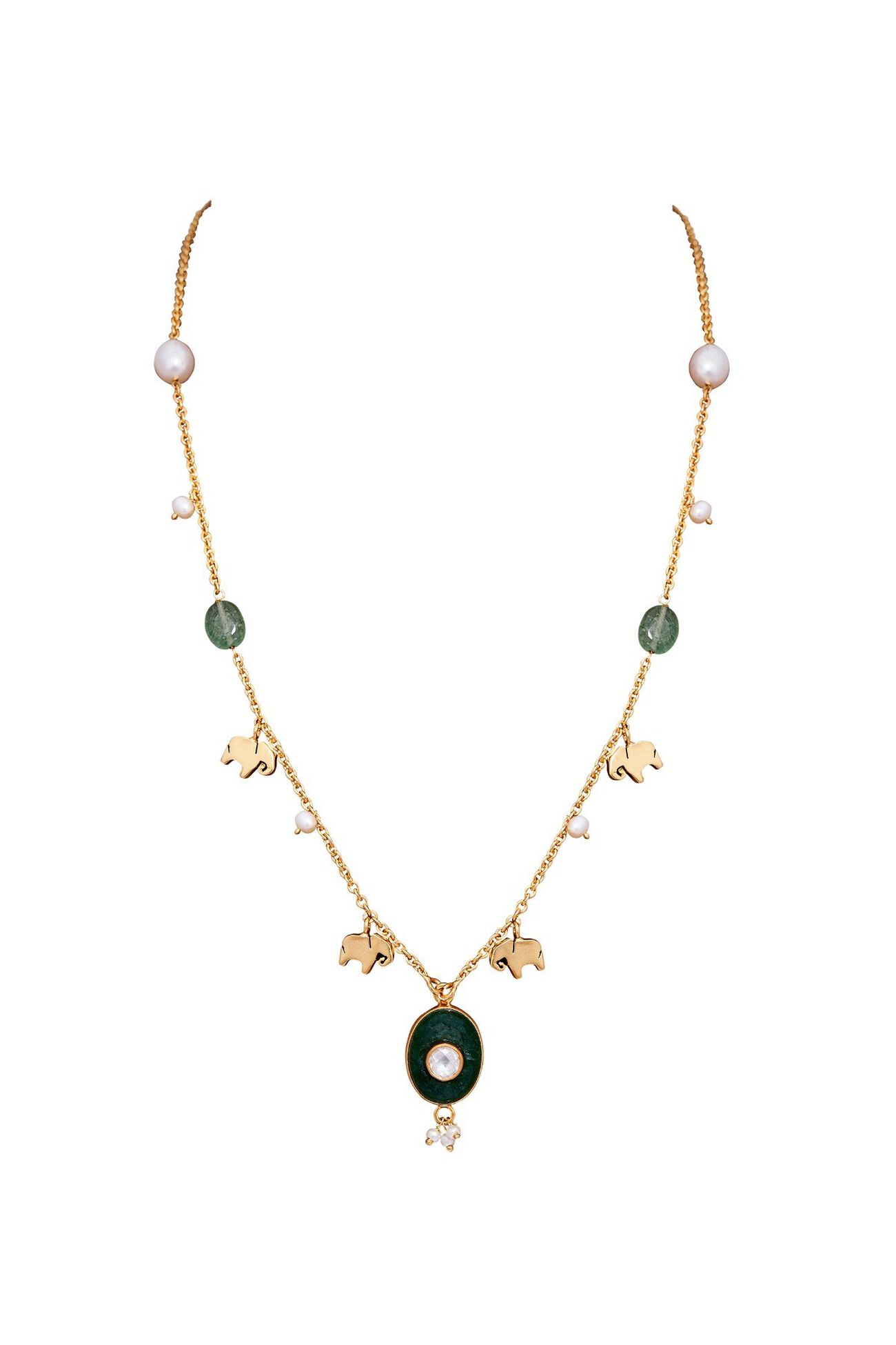 Haathi Necklace with Quartz, Crystal & Pearls, , image 1