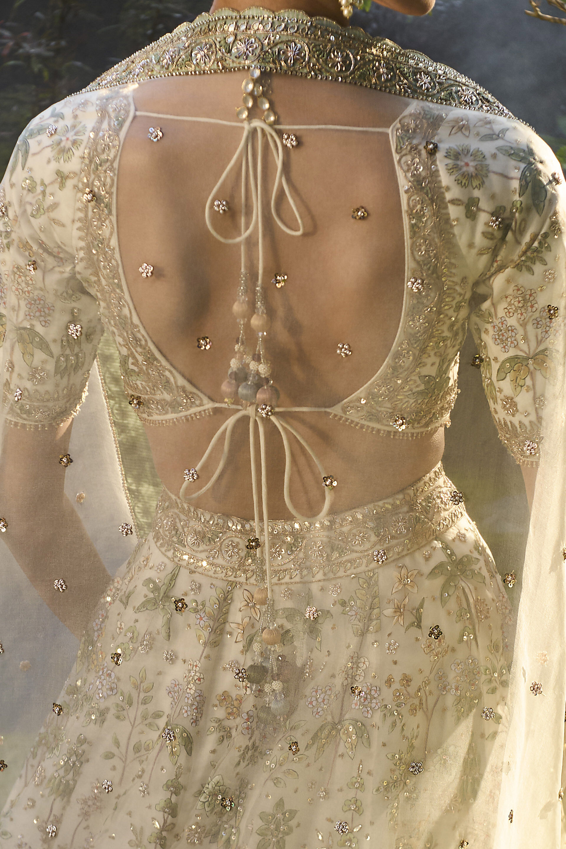 Eartha Hand-painted Pichhwai Silk Lehenga Set - Ivory, Ivory, image 6