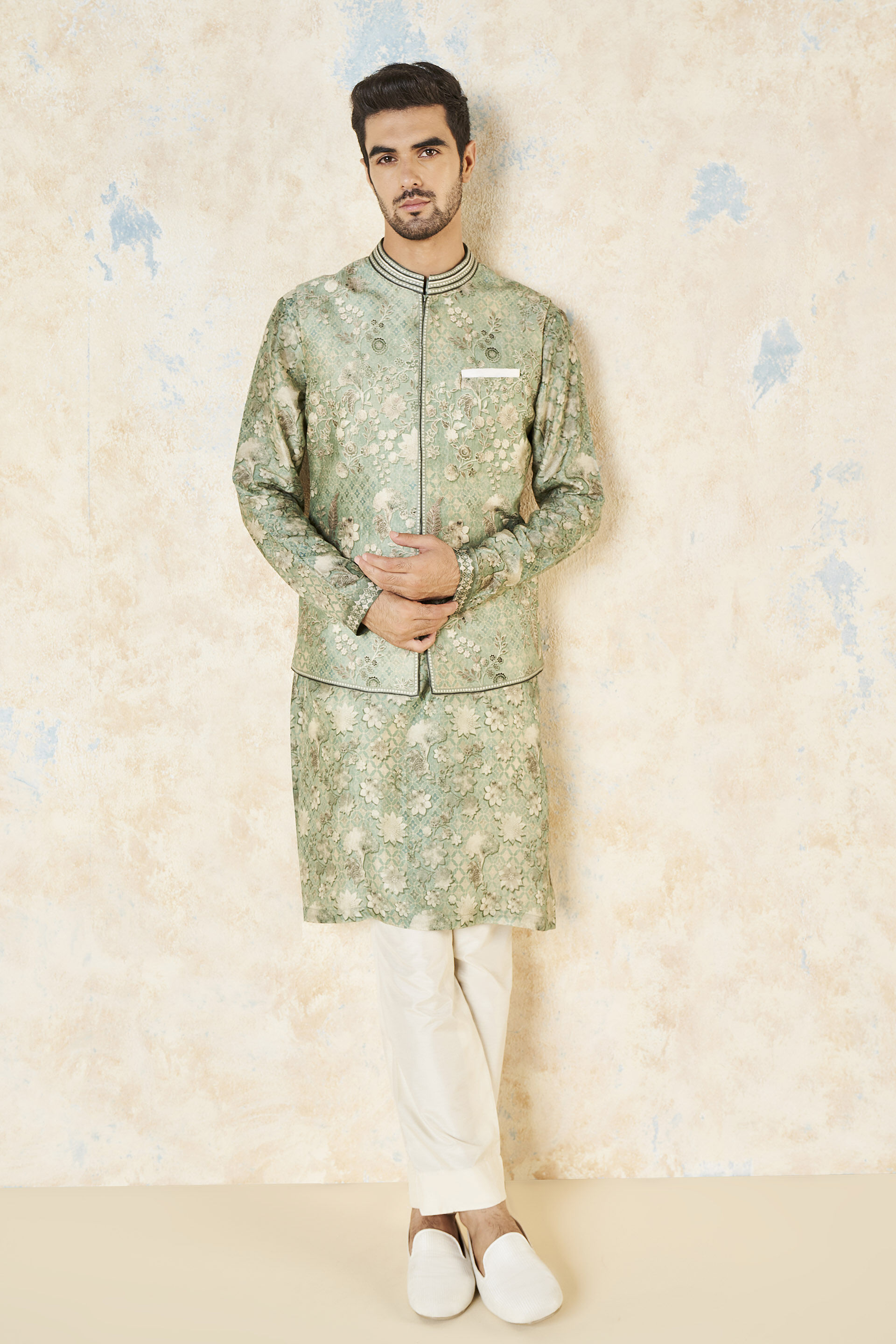 Bhramar Nehru Jacket - Sage