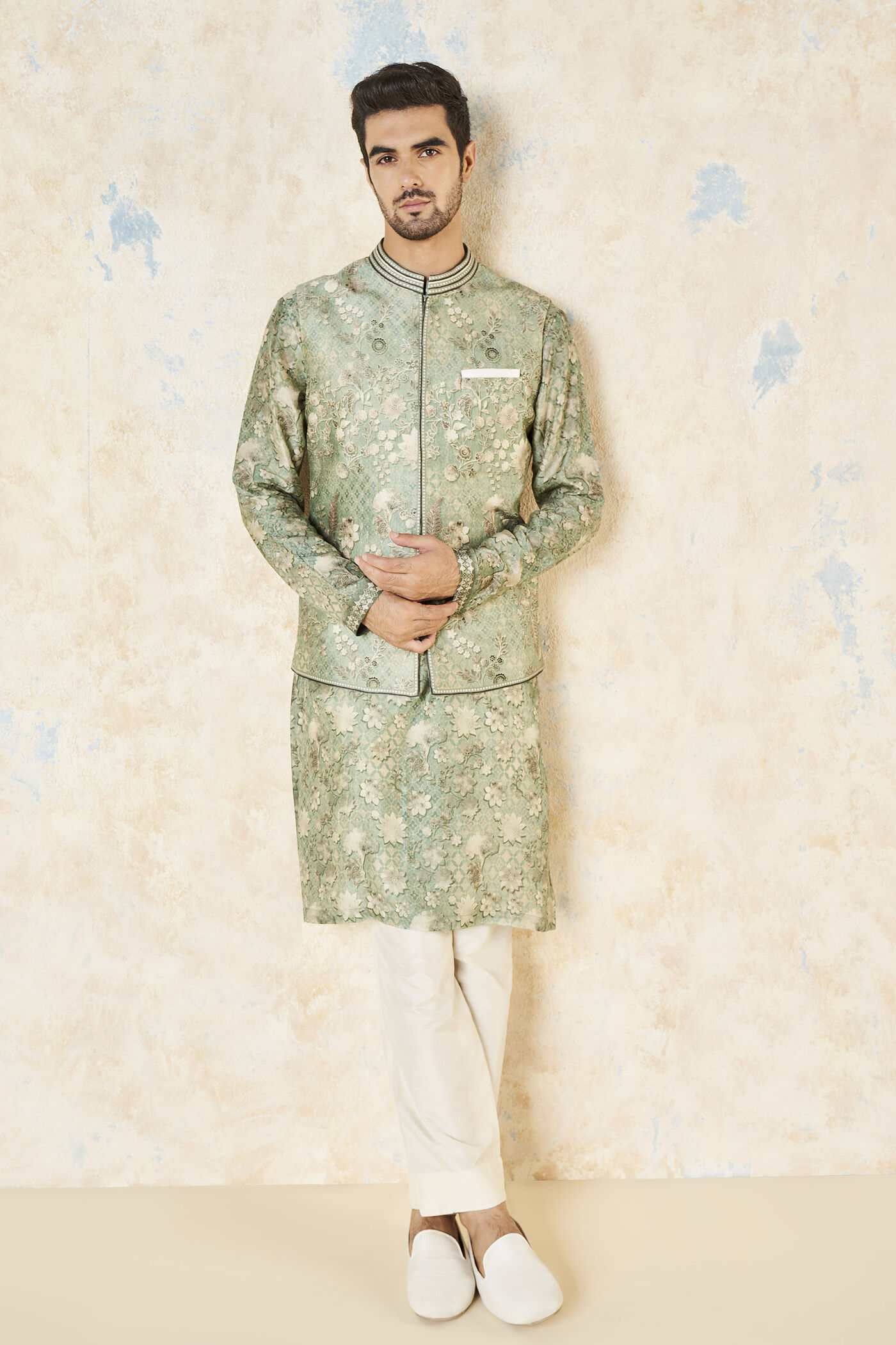 Bhramar Nehru Jacket - Sage