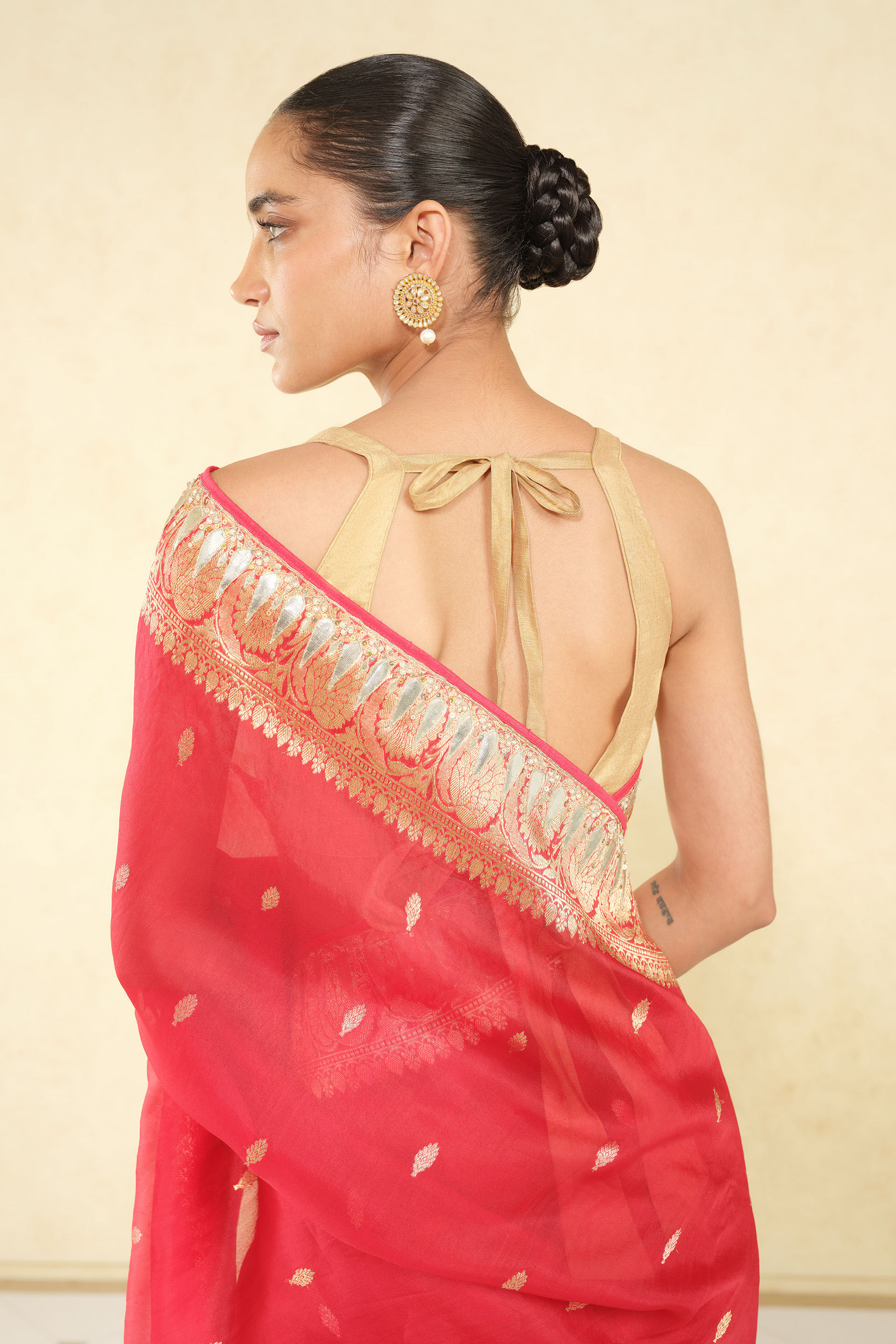 Ulka Handwoven Benarasi Saree Set - Red, Red, image 5