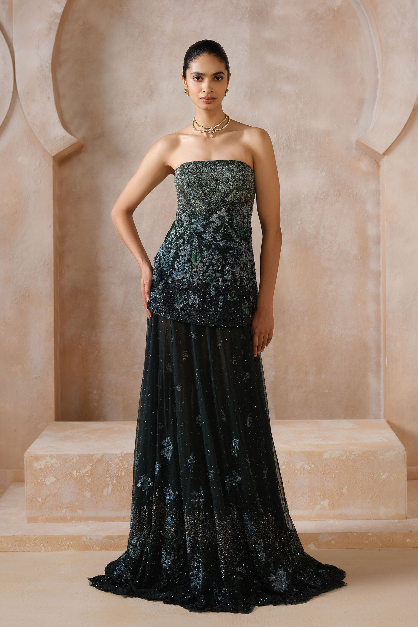 Speranza Embroidered Skirt Set - Green