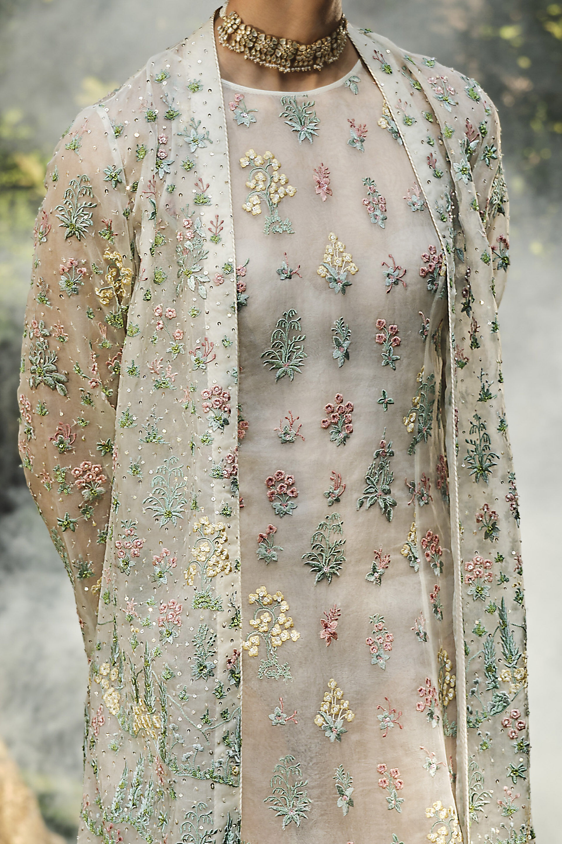 Sequoia Embroidered Silk Jacket Set - Ivory, Ivory, image 5