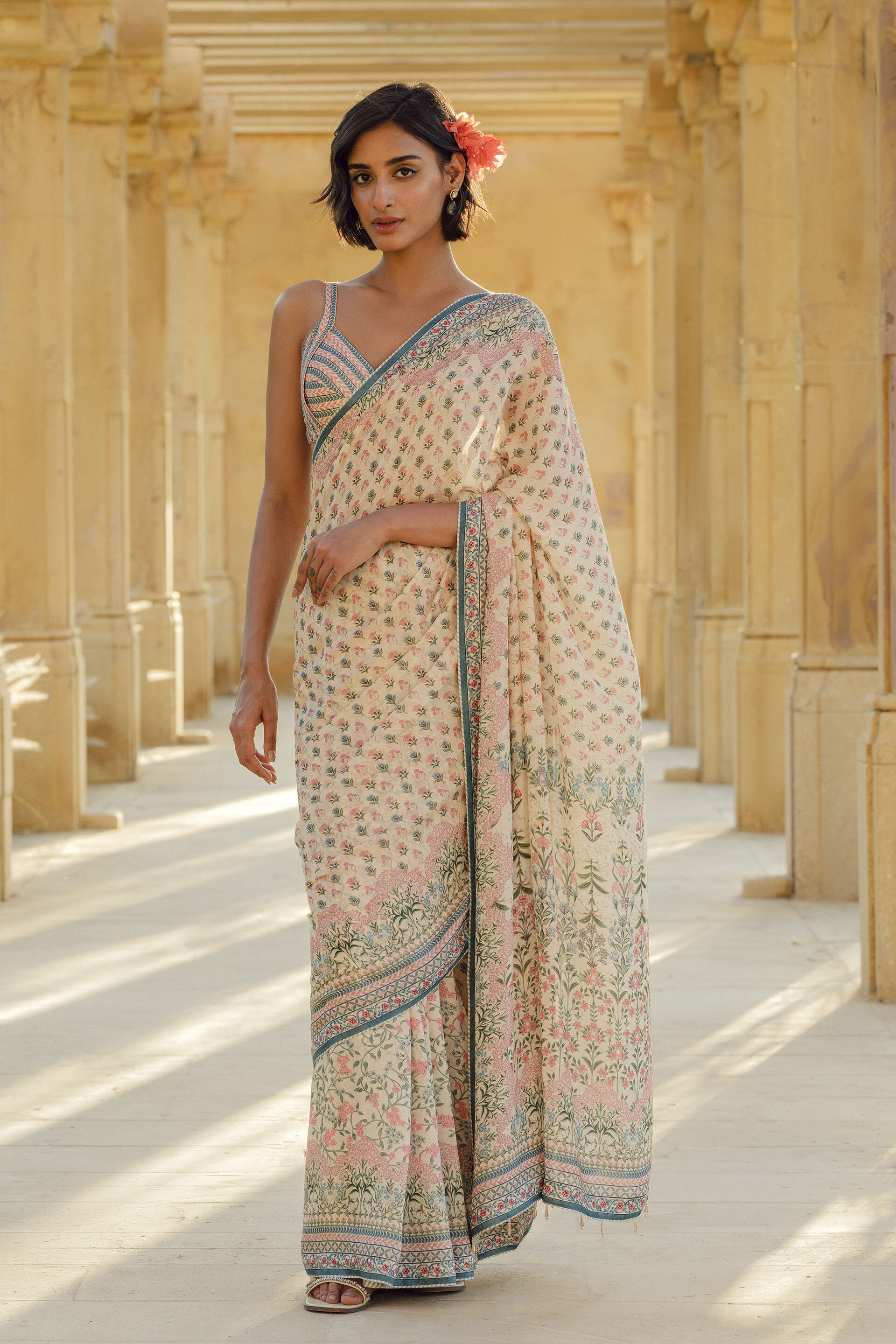 Desna Printed Silk Saree - Beige, Beige, image 1