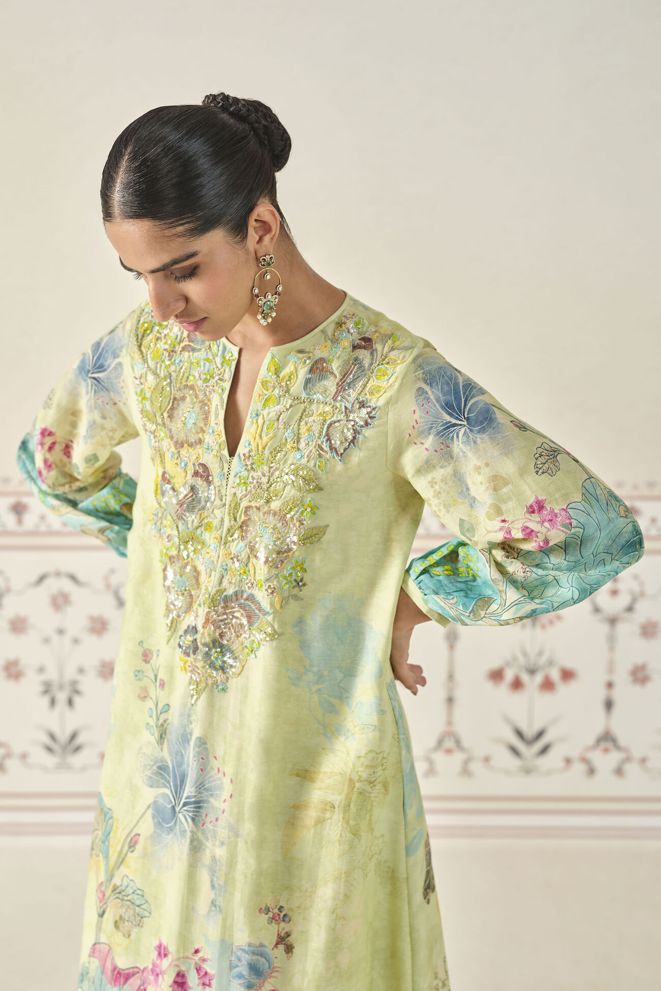 Emmylou Sequin Bemberg Kaftan - Lime, Yellow, image 4