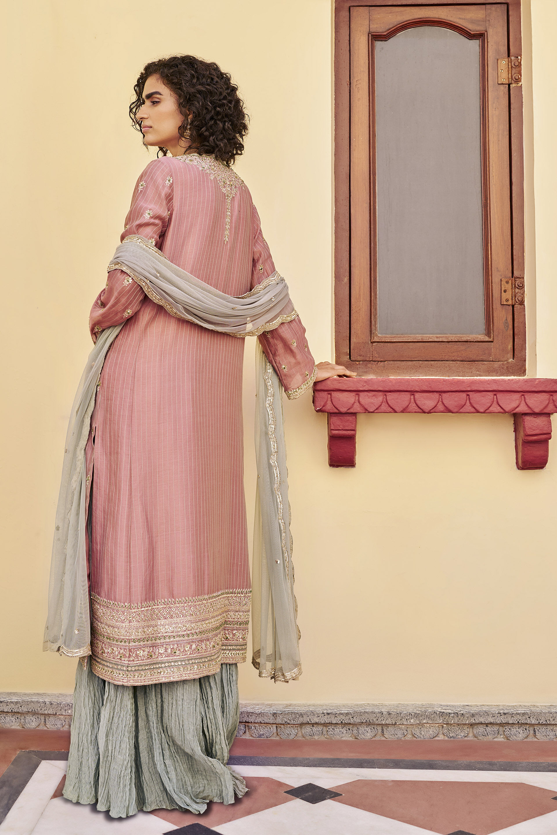 Abloom Handwoven Maheshwari Sharara Set - ​Pink