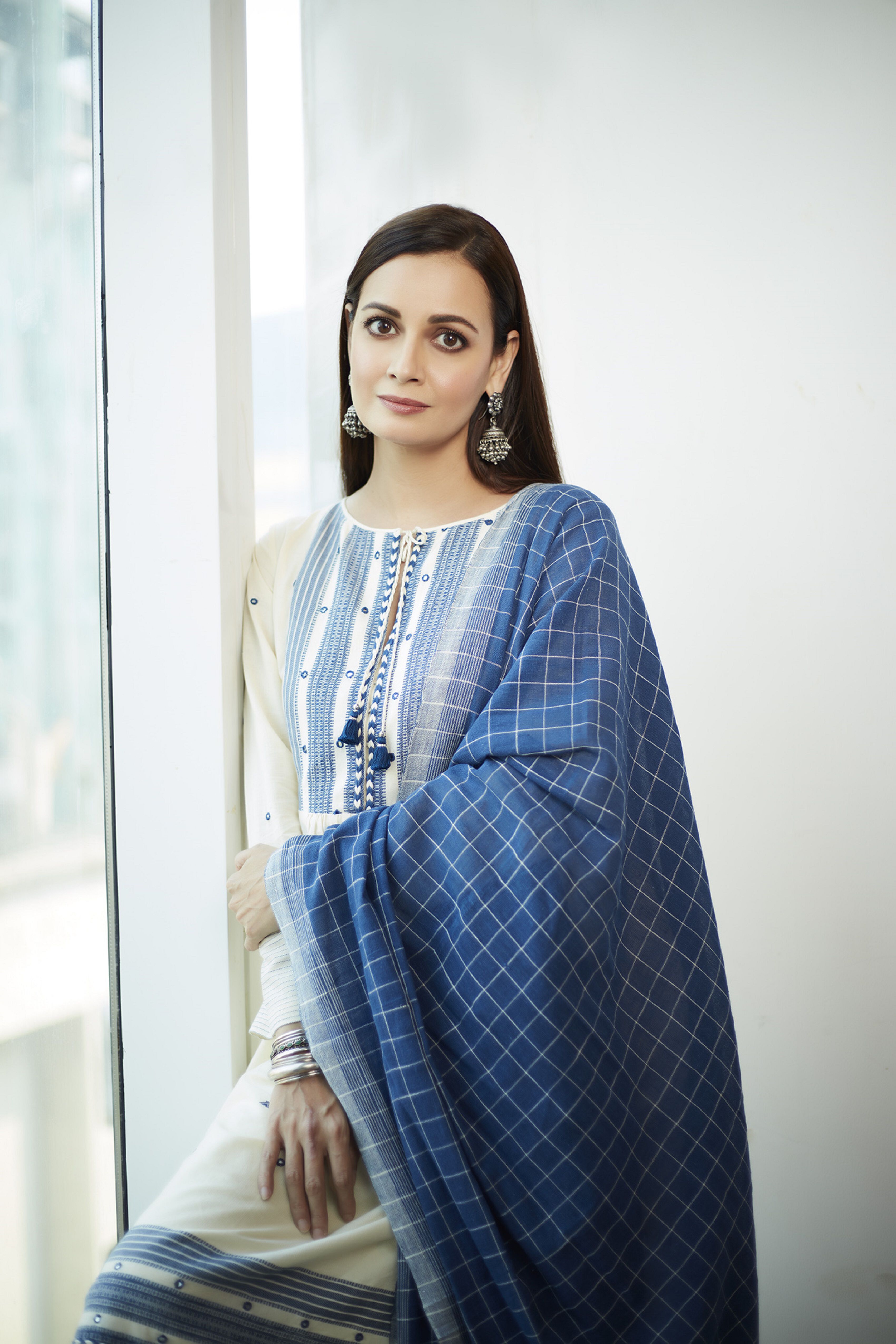 Soha Kurta Set-Cream with Zaahira Dupatta-Blue