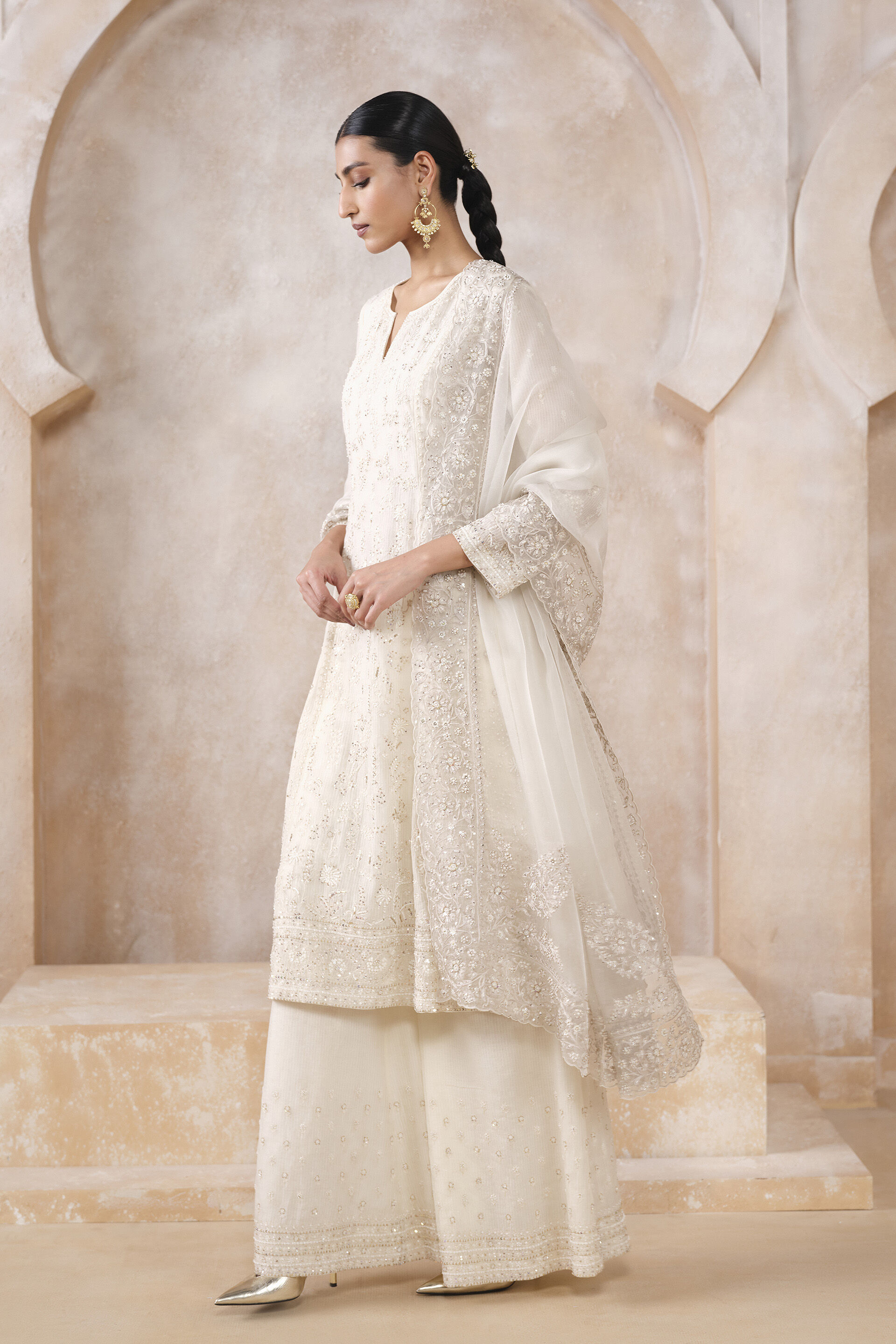 Zuhra Embroidered Suit Set - Ivory, Ivory, image 3