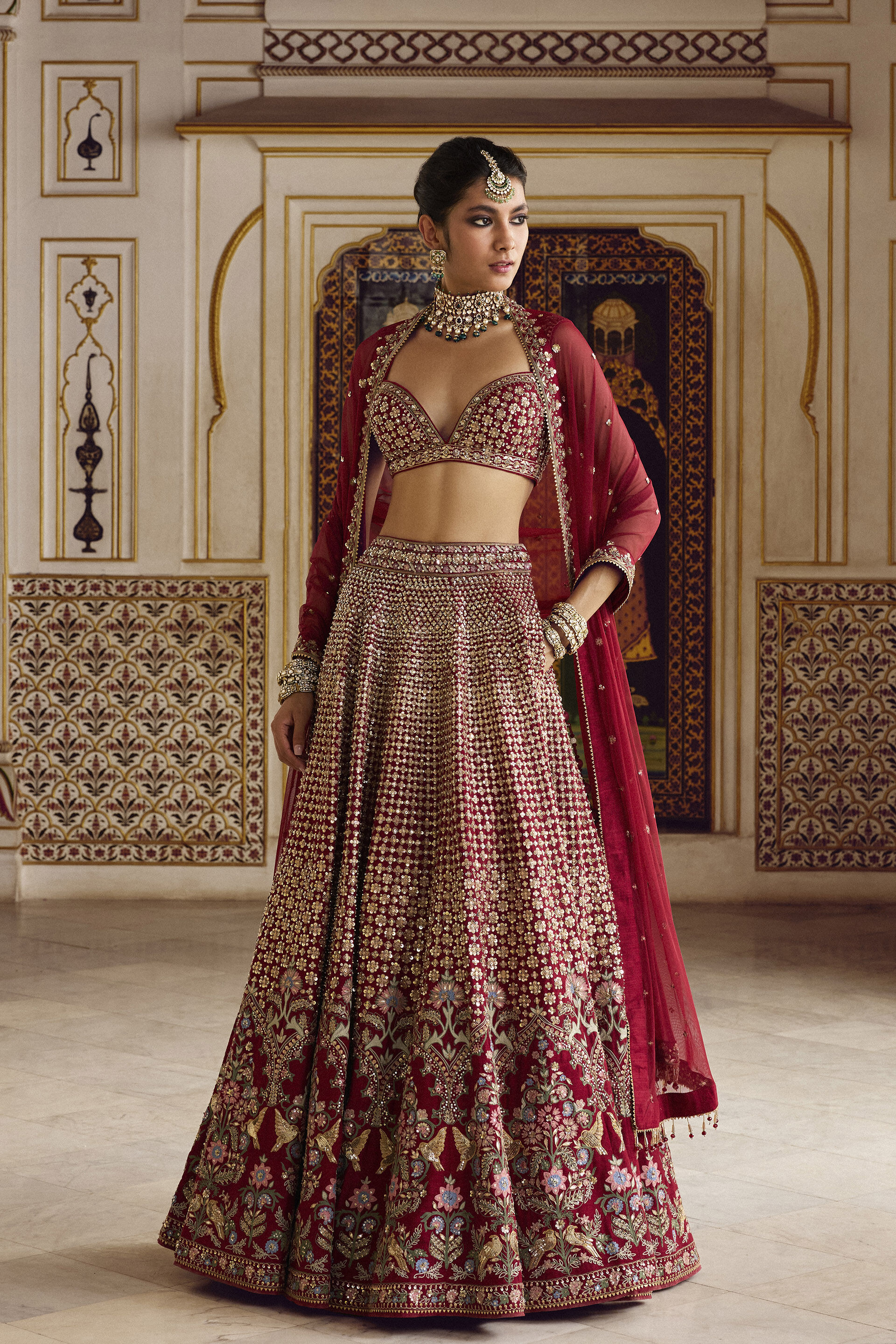 Almika Embroidered Silk Lehenga Set - Ruby