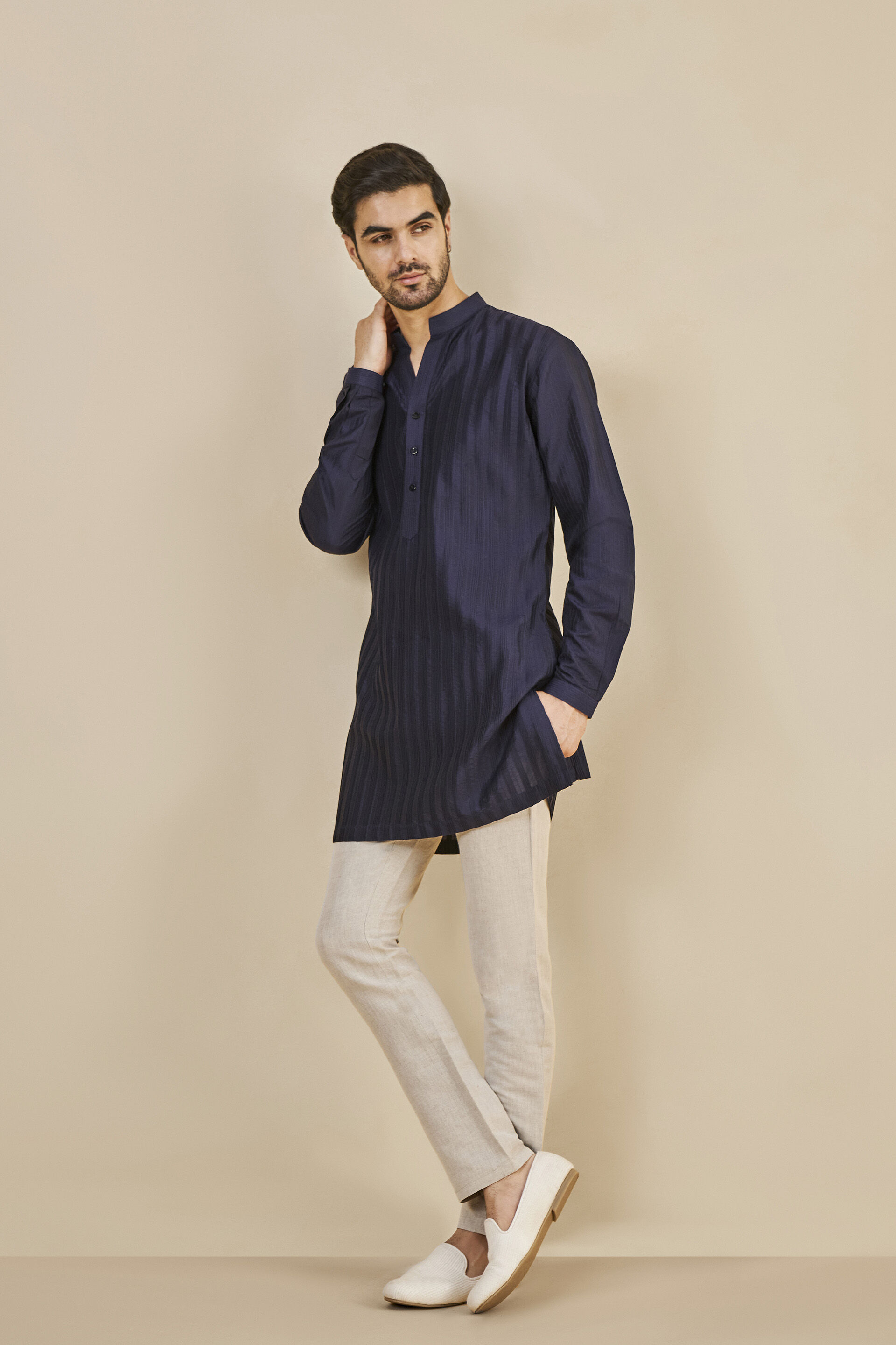 Fiadh Silk Kurta - Navy