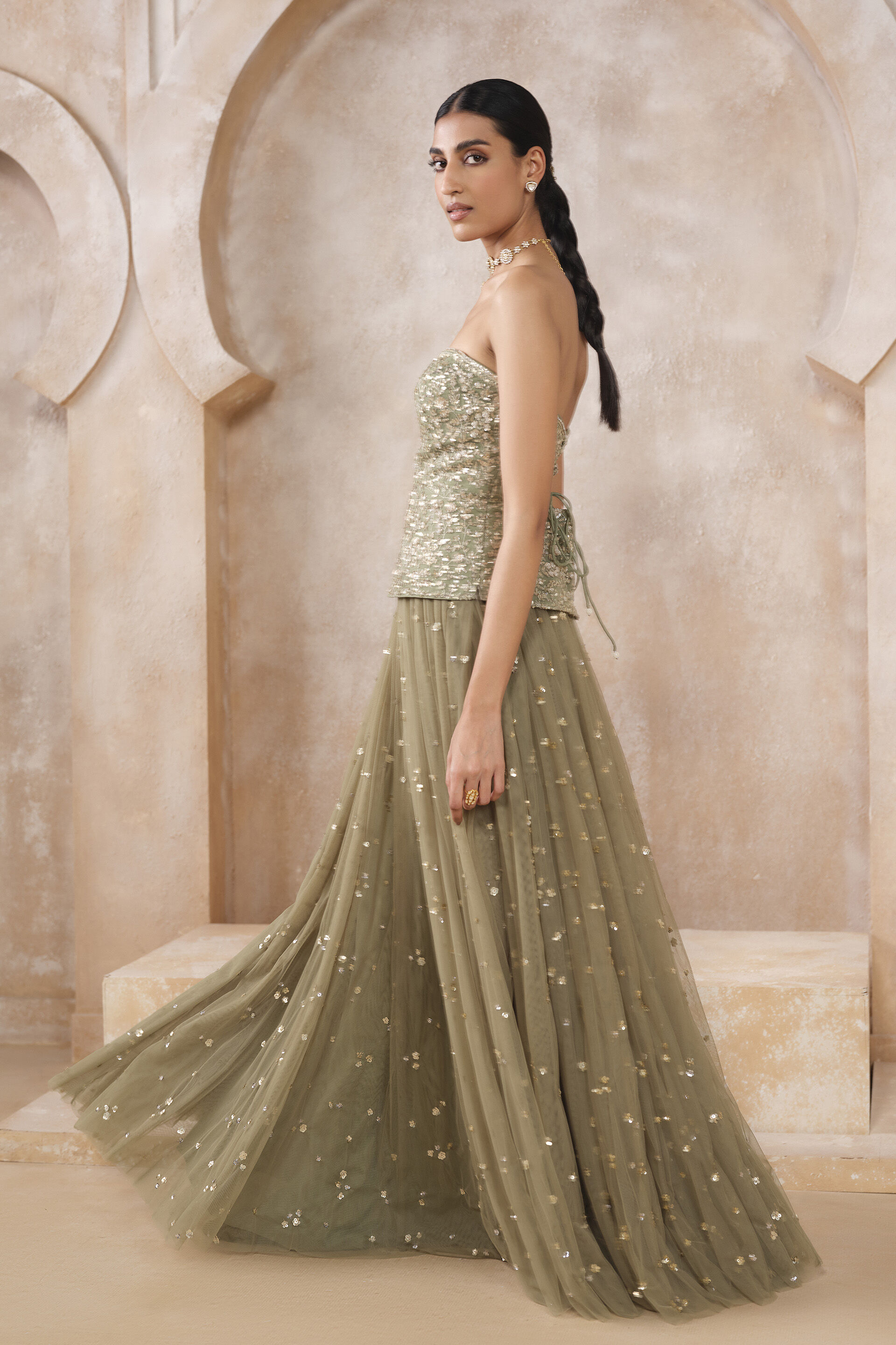 Ishra Gota PattI Skirt Set - Sage Green, Sage Green, image 3