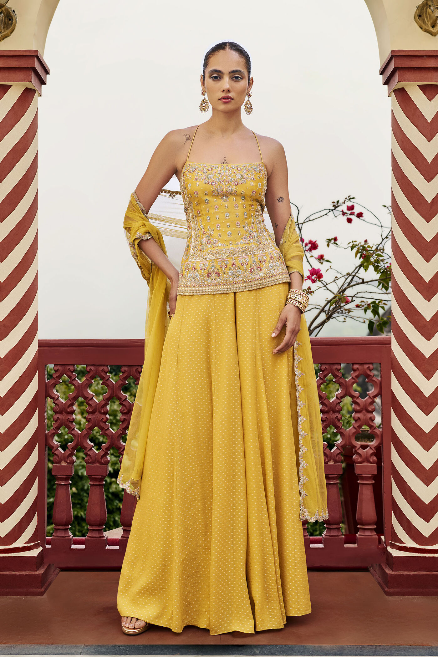 Rapture Embroidered Sharara Set - Yellow
