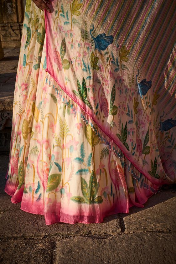 4 - Flamingo Paradise Lehenga Set - Natural, image 4