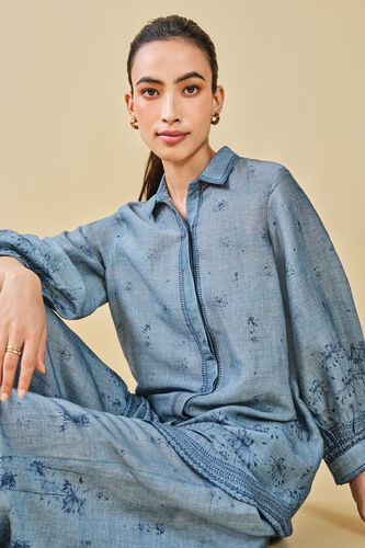 Pond Printed Bemberg Linen Shirt Coord - Blue, Blue, image 5