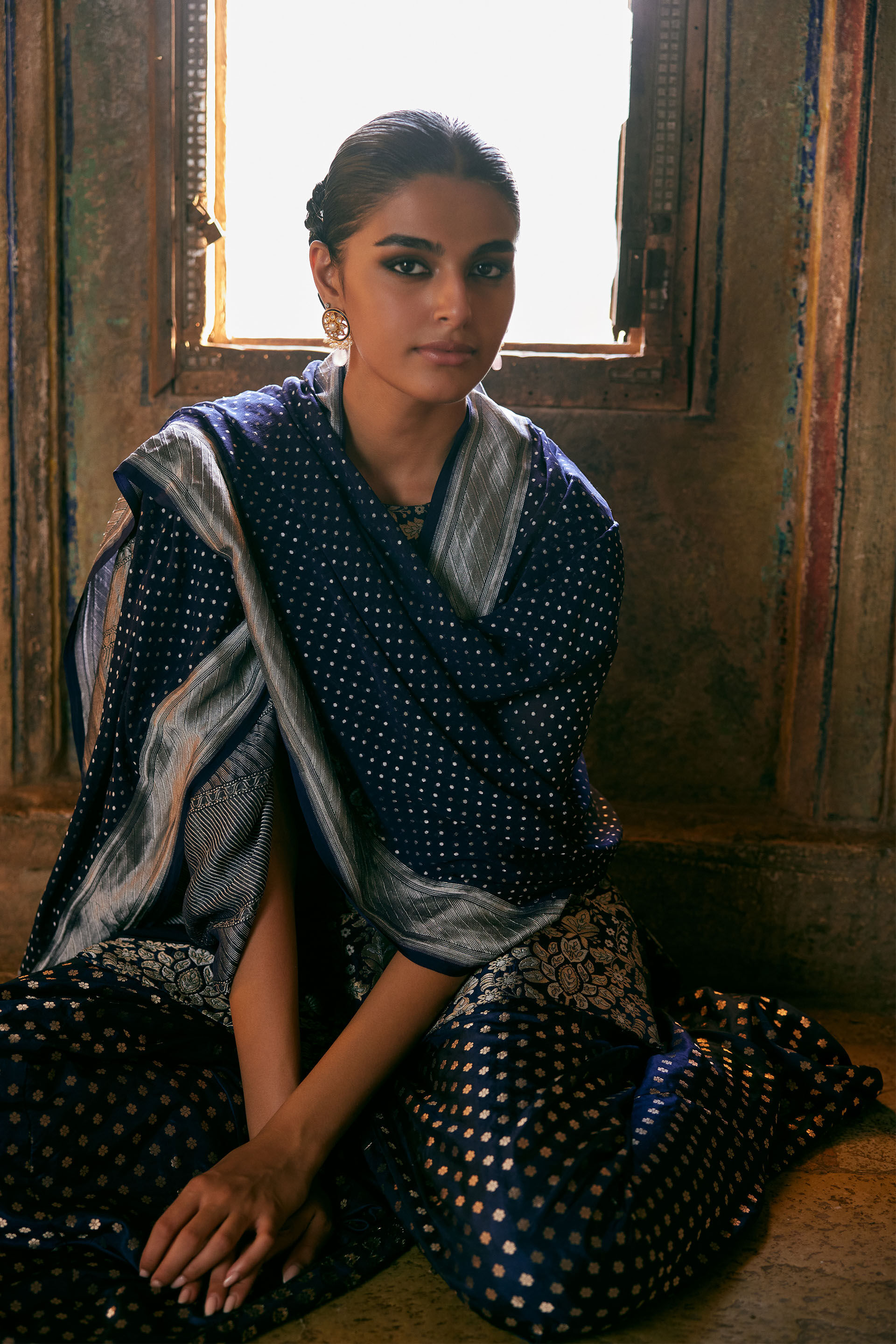 Swadha Handwoven Benarasi Silk Sharara Set - Blue, Blue, image 4