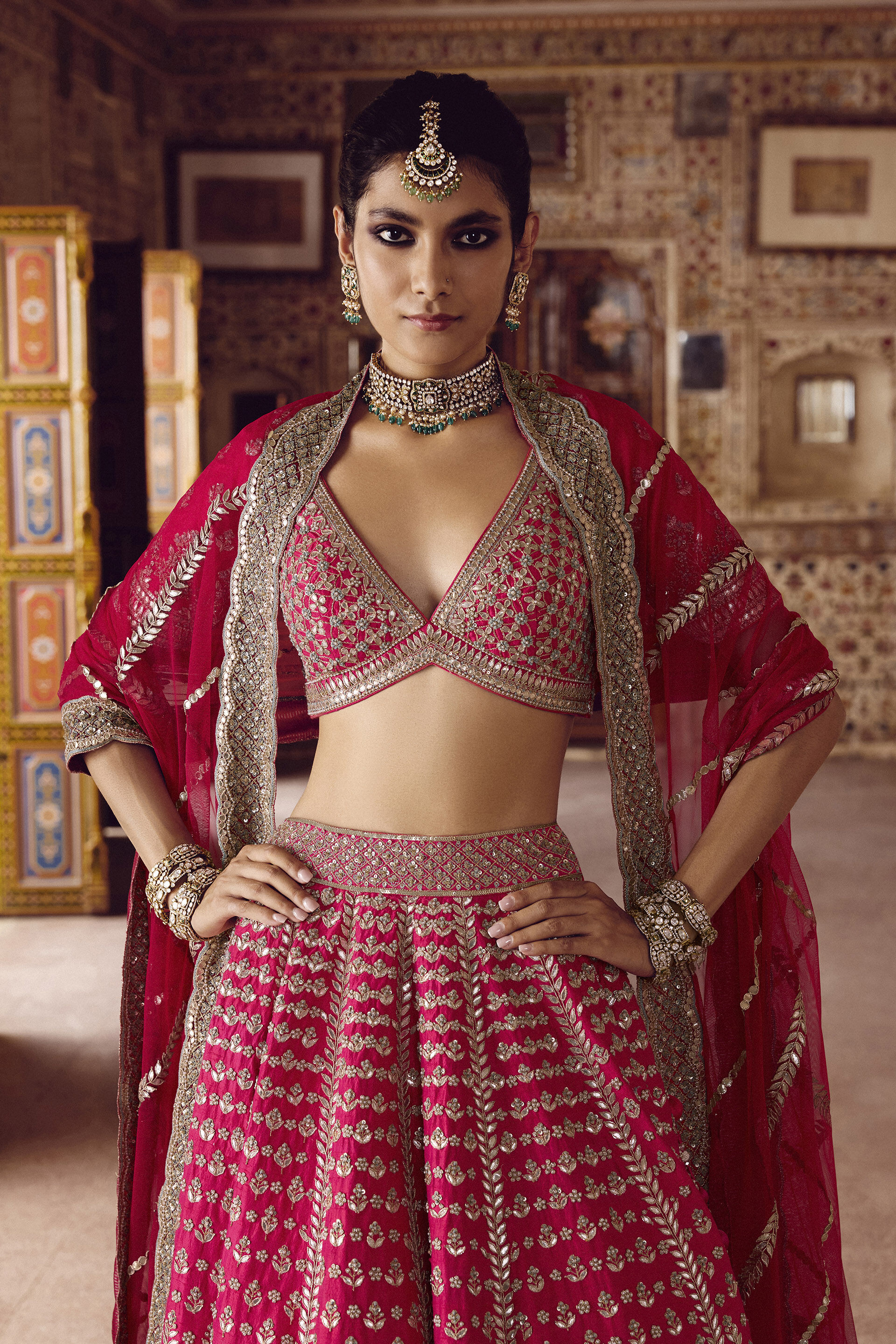 Sarasvi Gota Patti Silk Lehenga Set - Pink, Pink, image 4