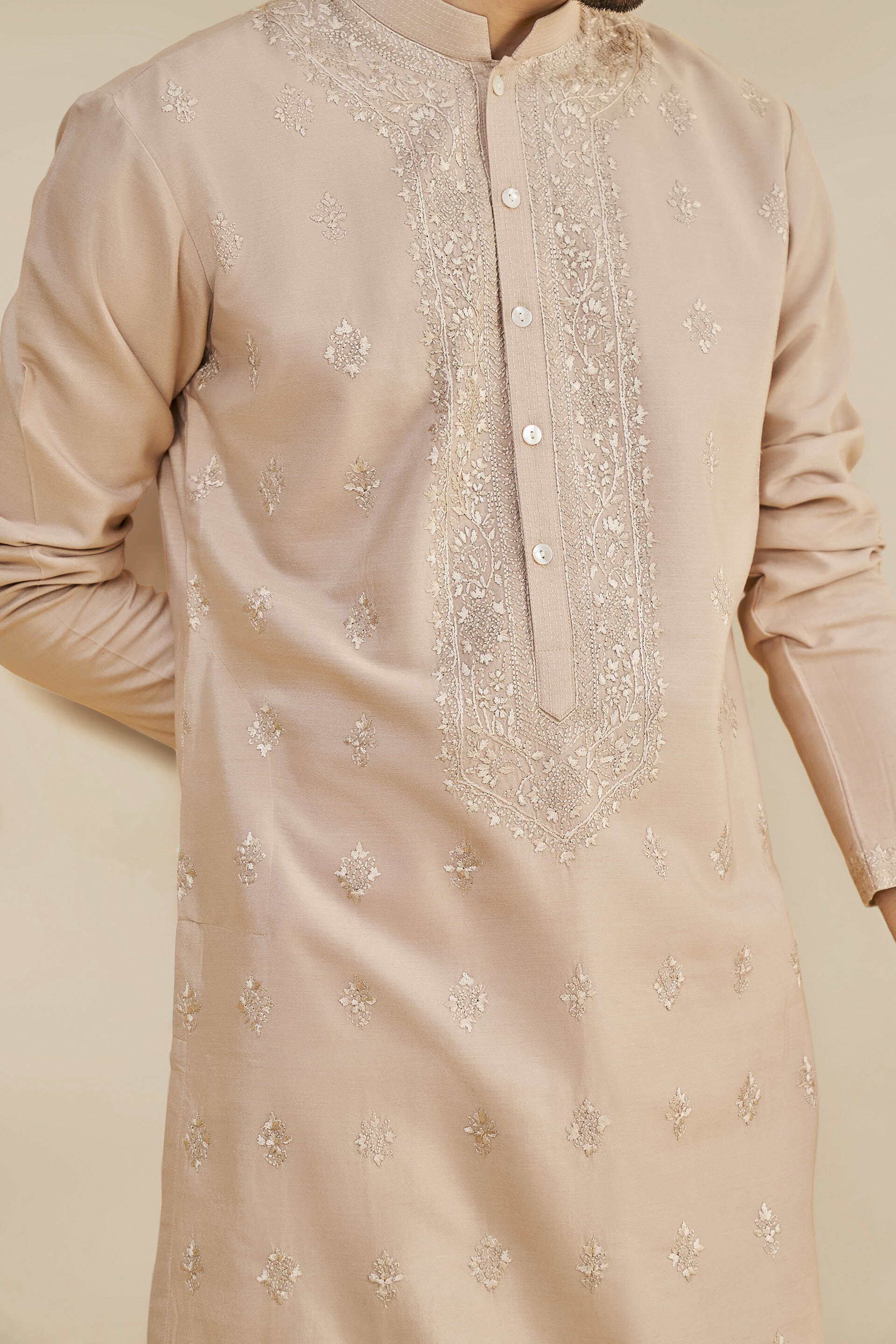 Shirom Embroidered Chikankari Kurta - Salmon, Salmon, image 5