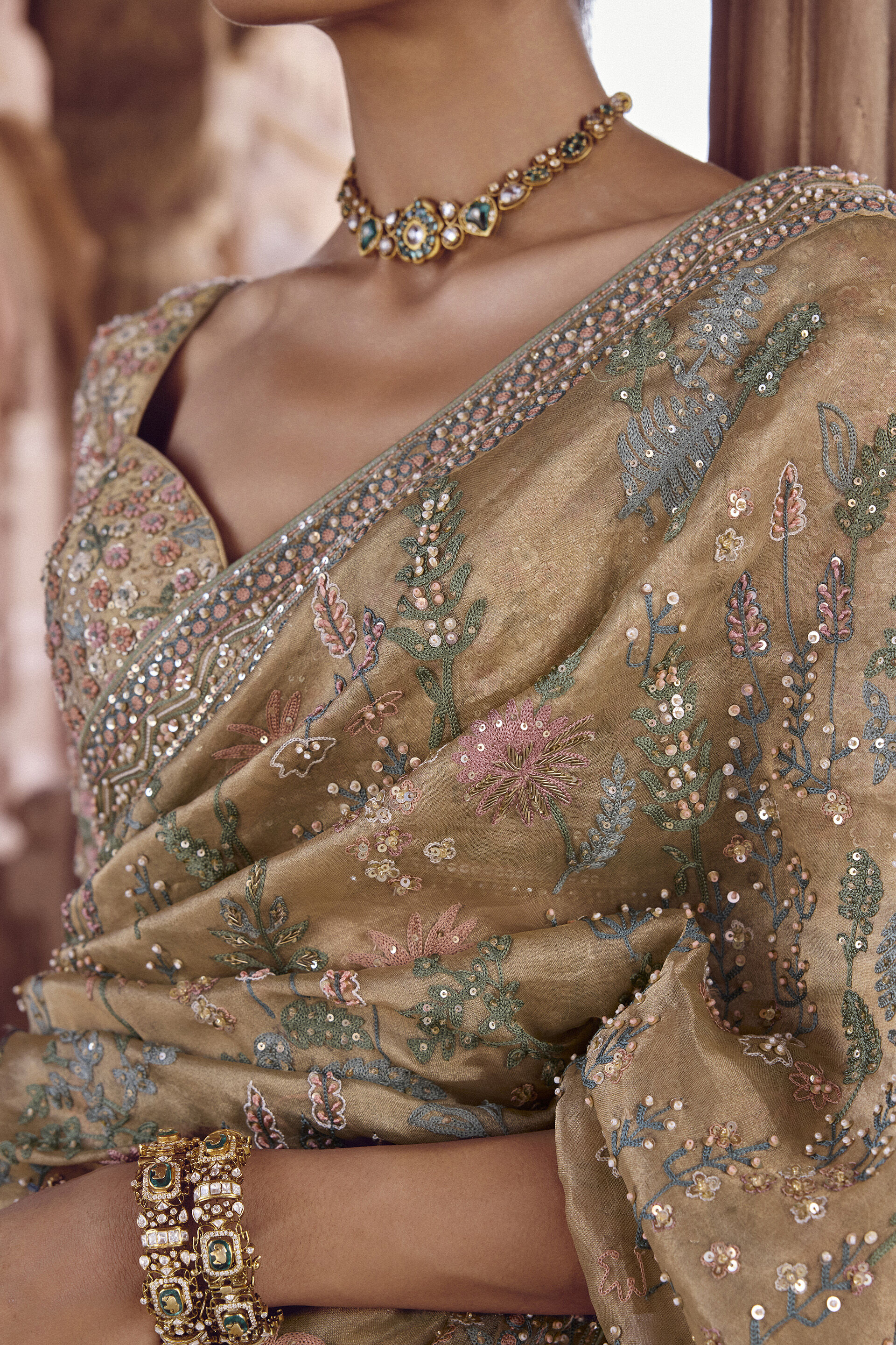 Sahuri Embroidered Silk Saree - Gold, Gold, image 5
