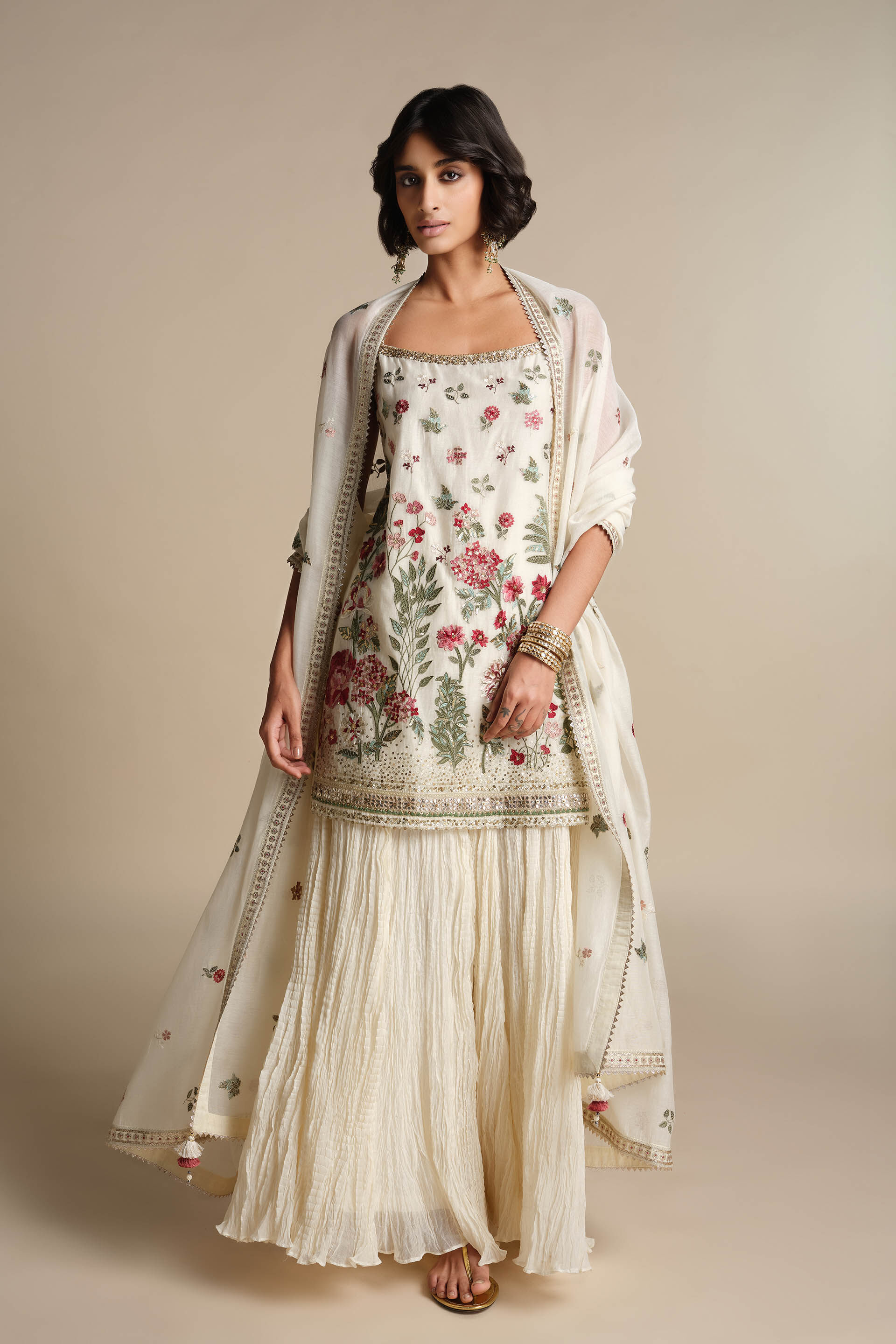 Alazne Embroidered Mul Sharara Set - Ivory
