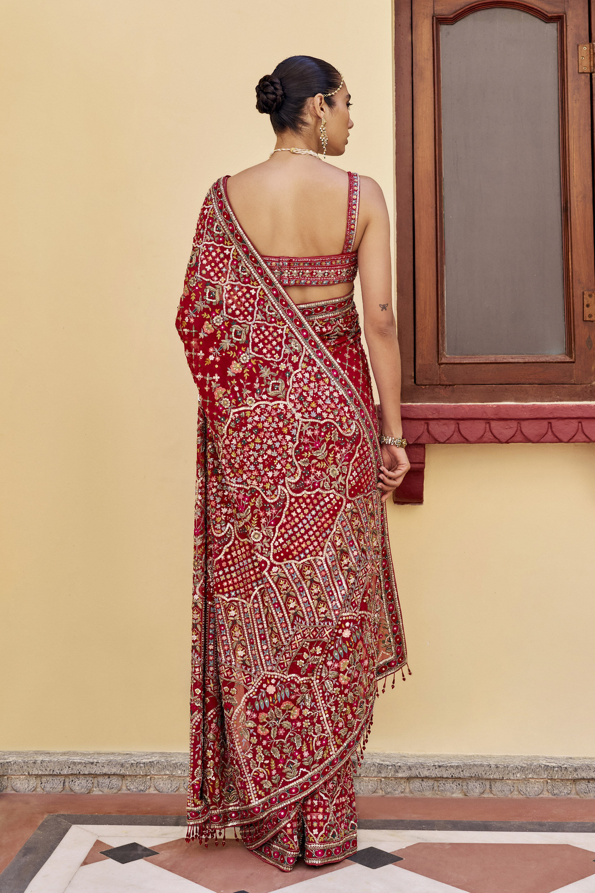 Heritage Embroidered Zardozi Silk Saree - ​Red