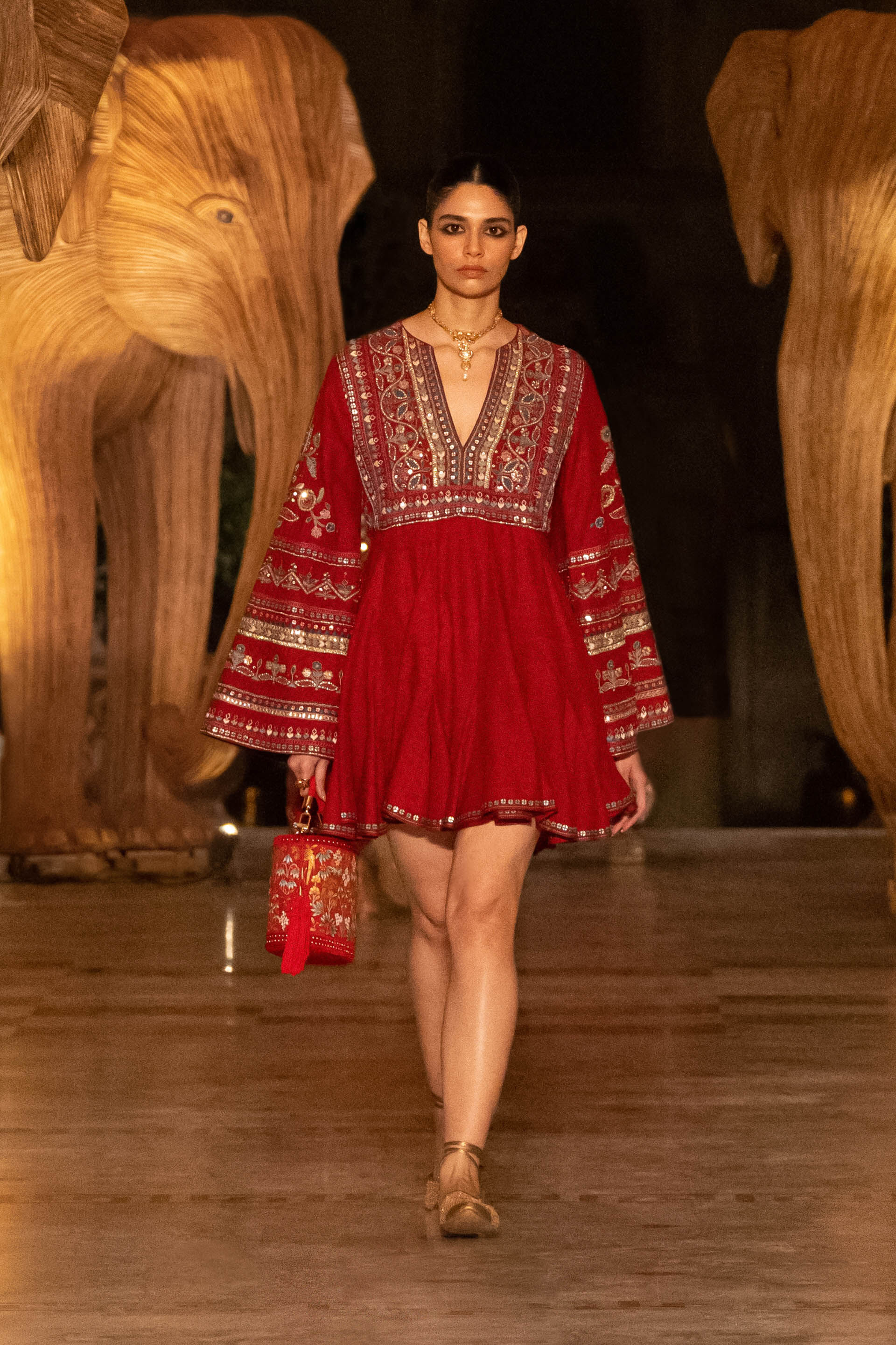 Spirit Of The Forest Embroidered Silk Dress - Red, Red, image 7