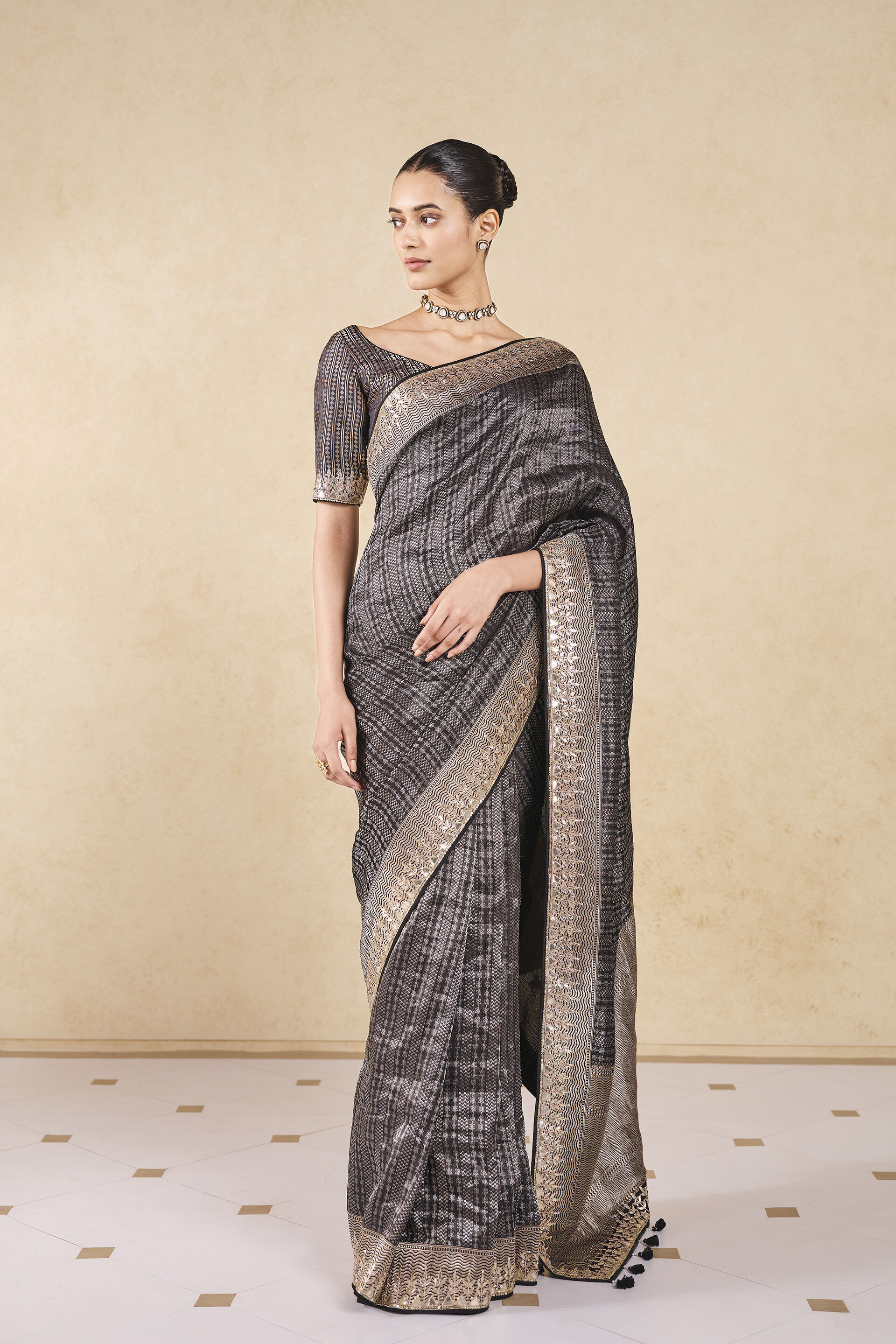 Avabha Handwoven Benarasi Silk Saree - Grey, Grey, image 5