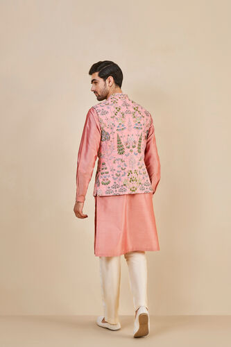 Nalesh Hand-painted Pichhwai Silk Nehru Jacket, Pink, image 4