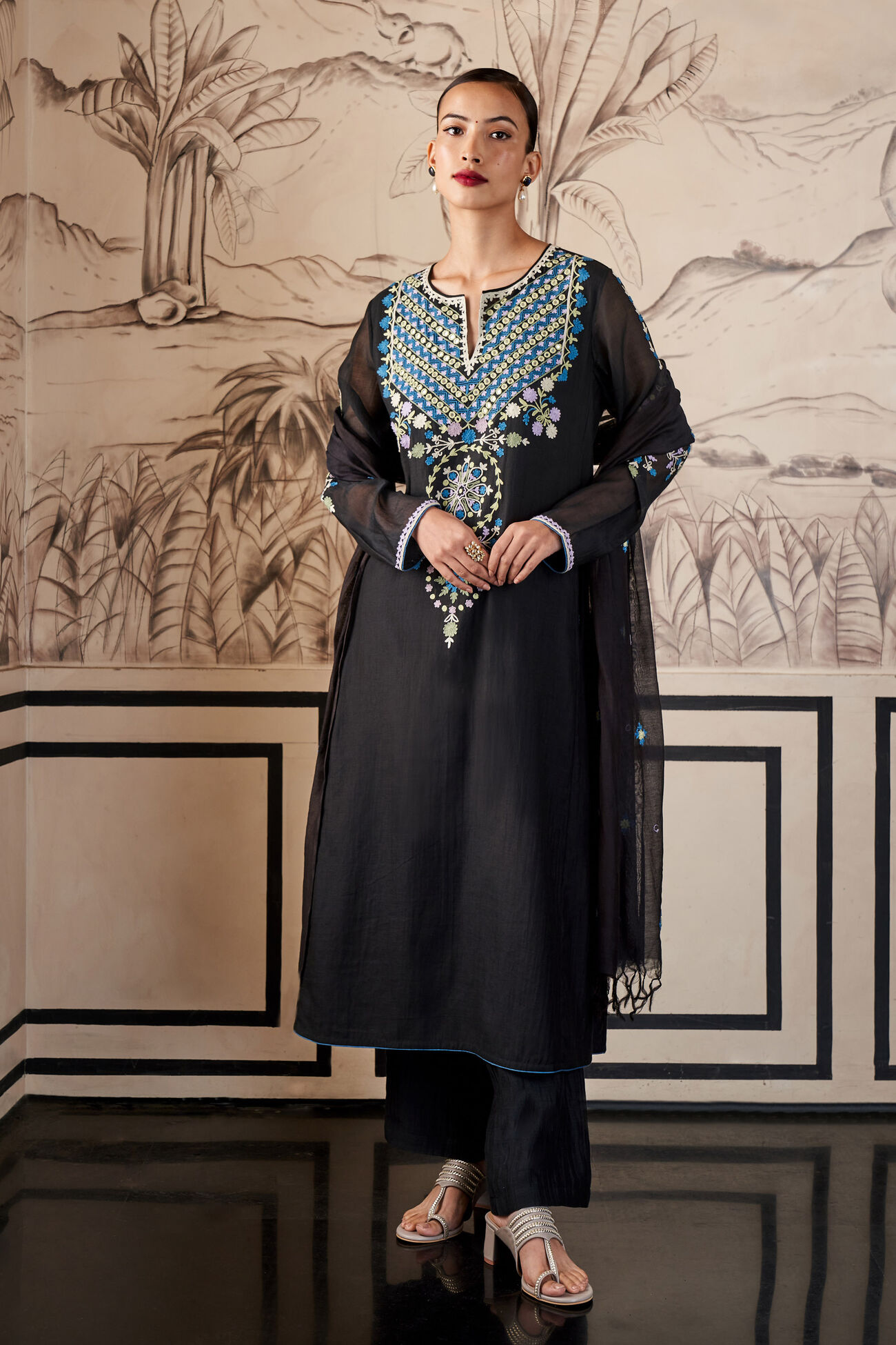 Faramir SEWA Hand-embroidered Suit Set - Black, Black, image 1