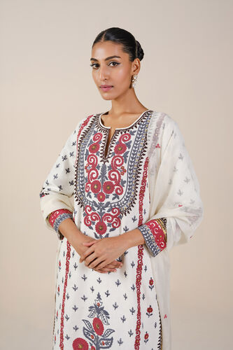 Flowers Of The Forest Embroidered Cord Silk Suit Set - White, White, image 4