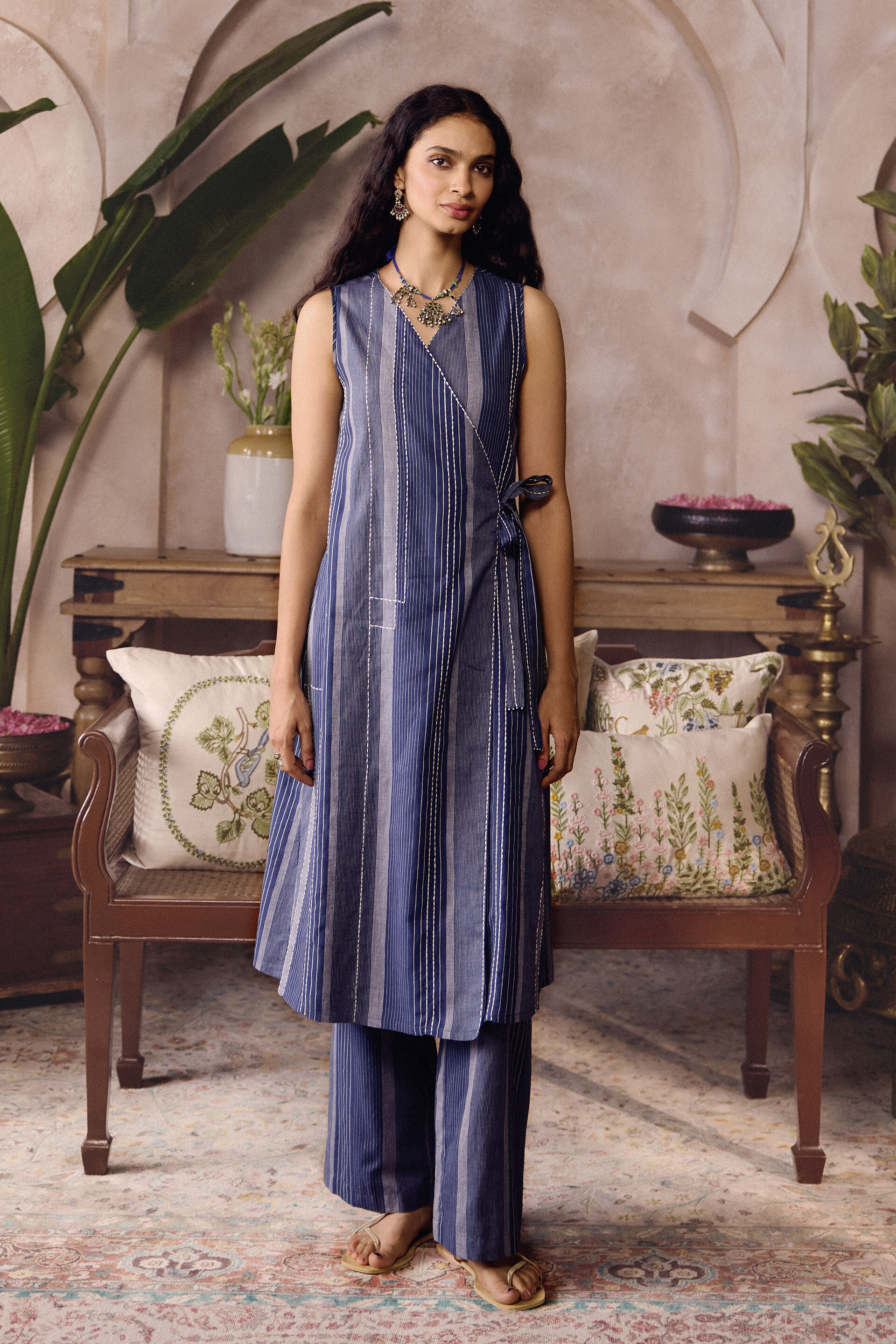 Atasi Hand-embroidered Kantha Co-ord &ndash; Indigo Blue