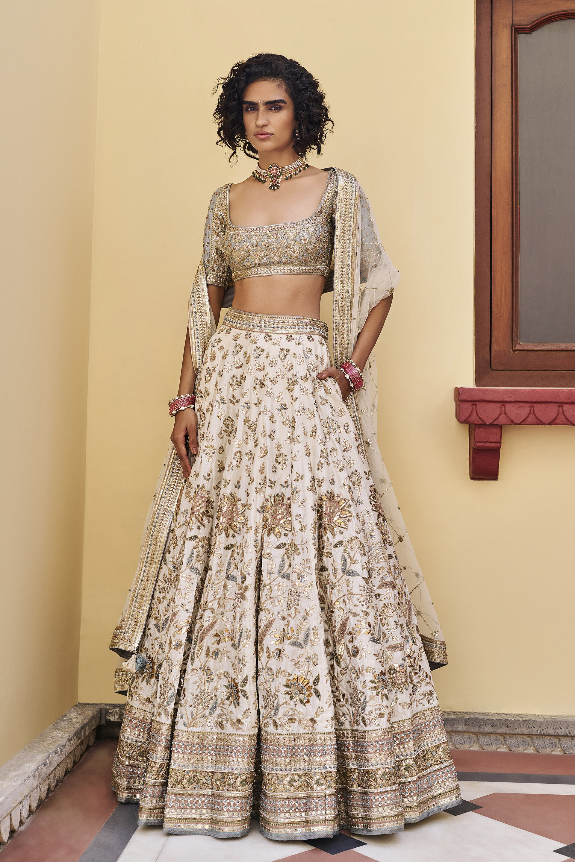 Kinship Gota Patti Silk Lehenga Set - ​Ivory