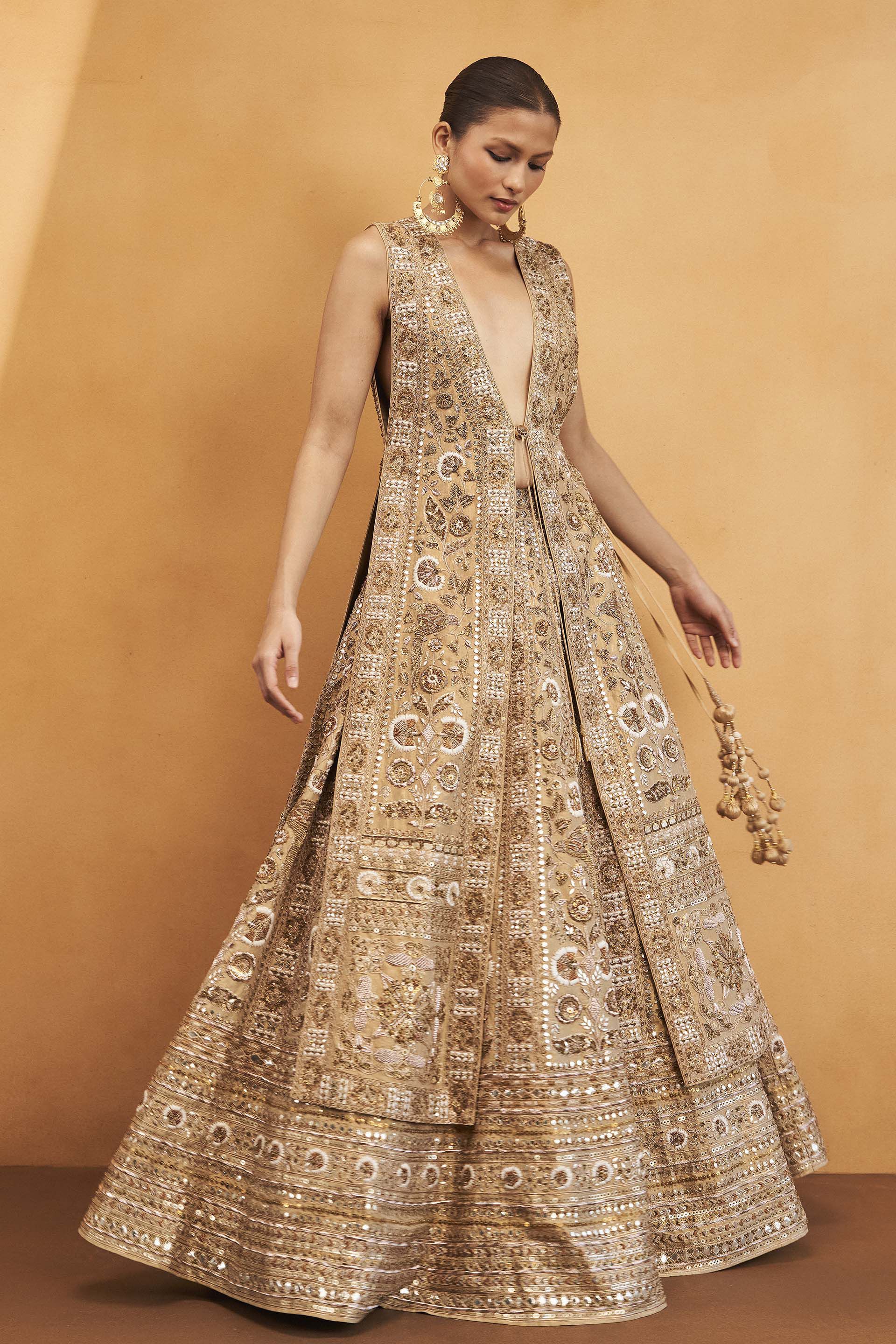 Serenade Of The Woods Gota Patti & Zardozi Silk Lehenga - Gold