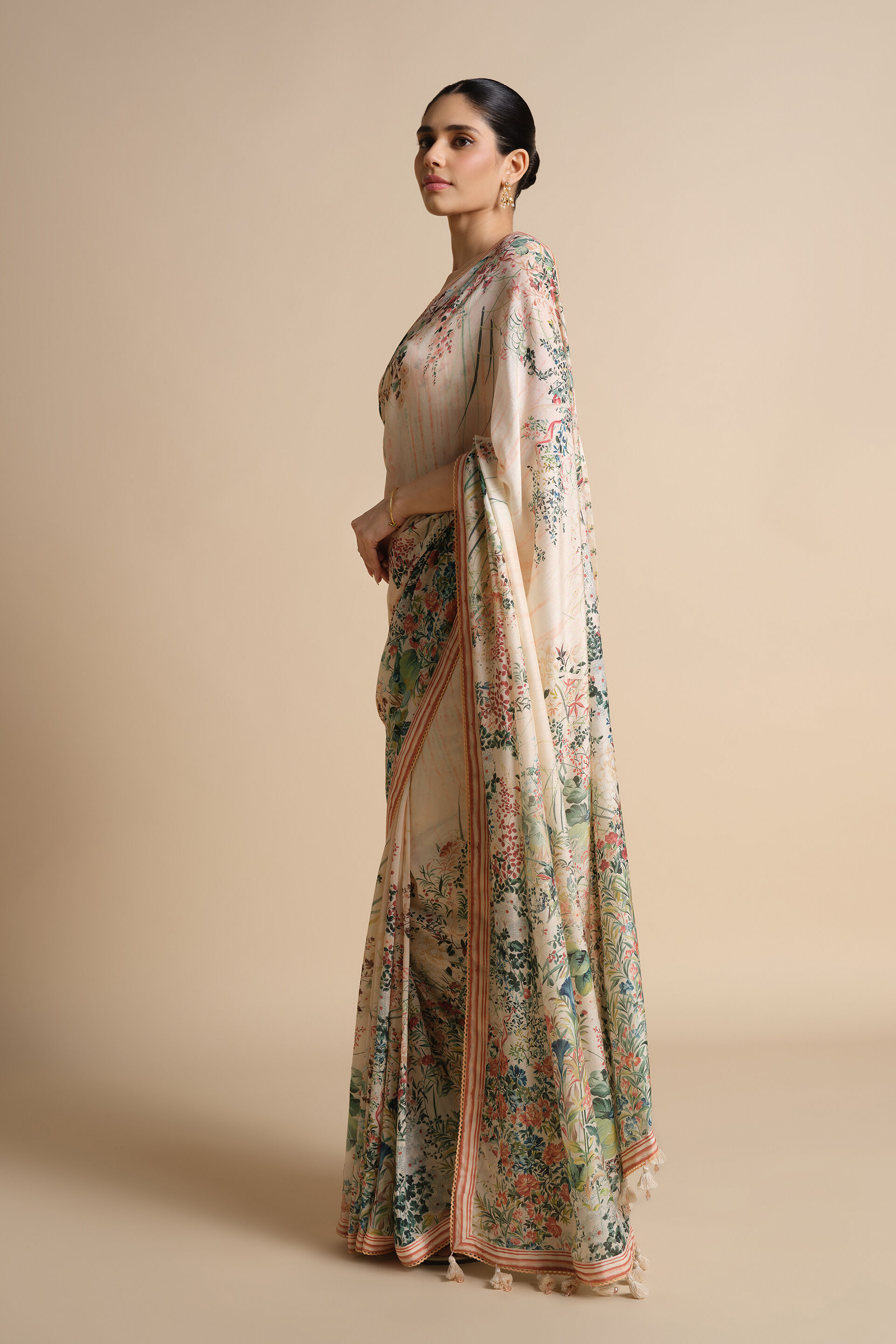 Komakal Printed Silk Saree, Ivory, image 3