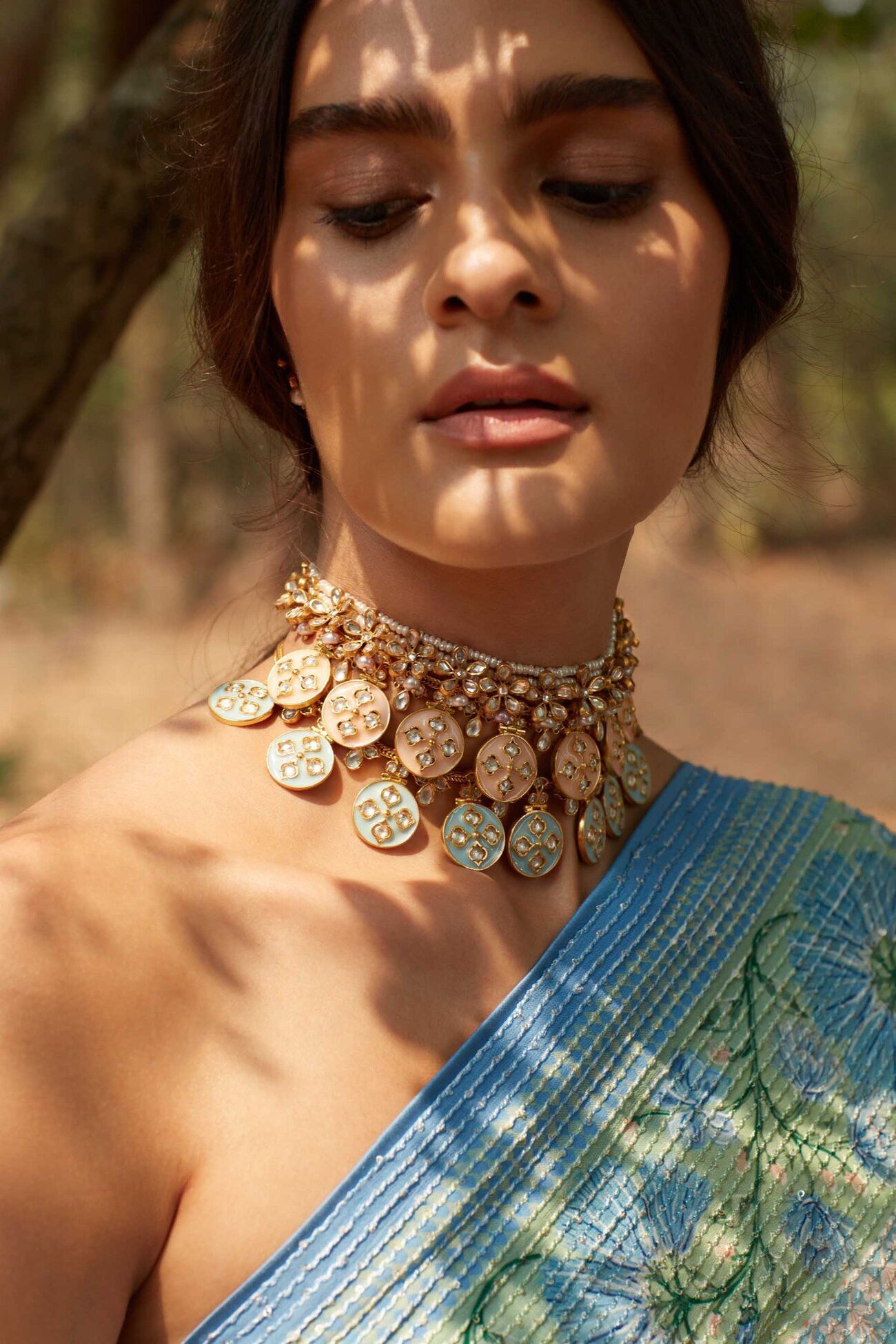 Shop Aqua Enamel Coin Necklace Online from Anita Dongre