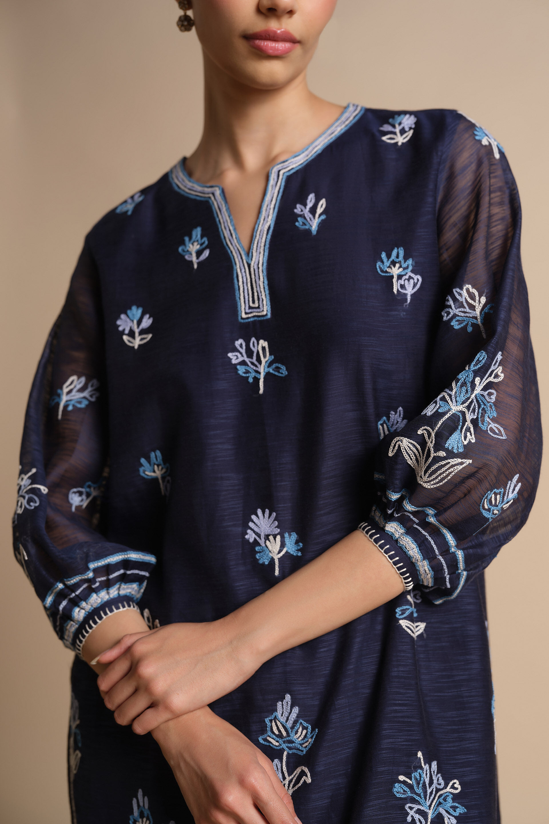 Plume Hand-embroidered SEWA Co-ord - Indigo, Indigo, image 5