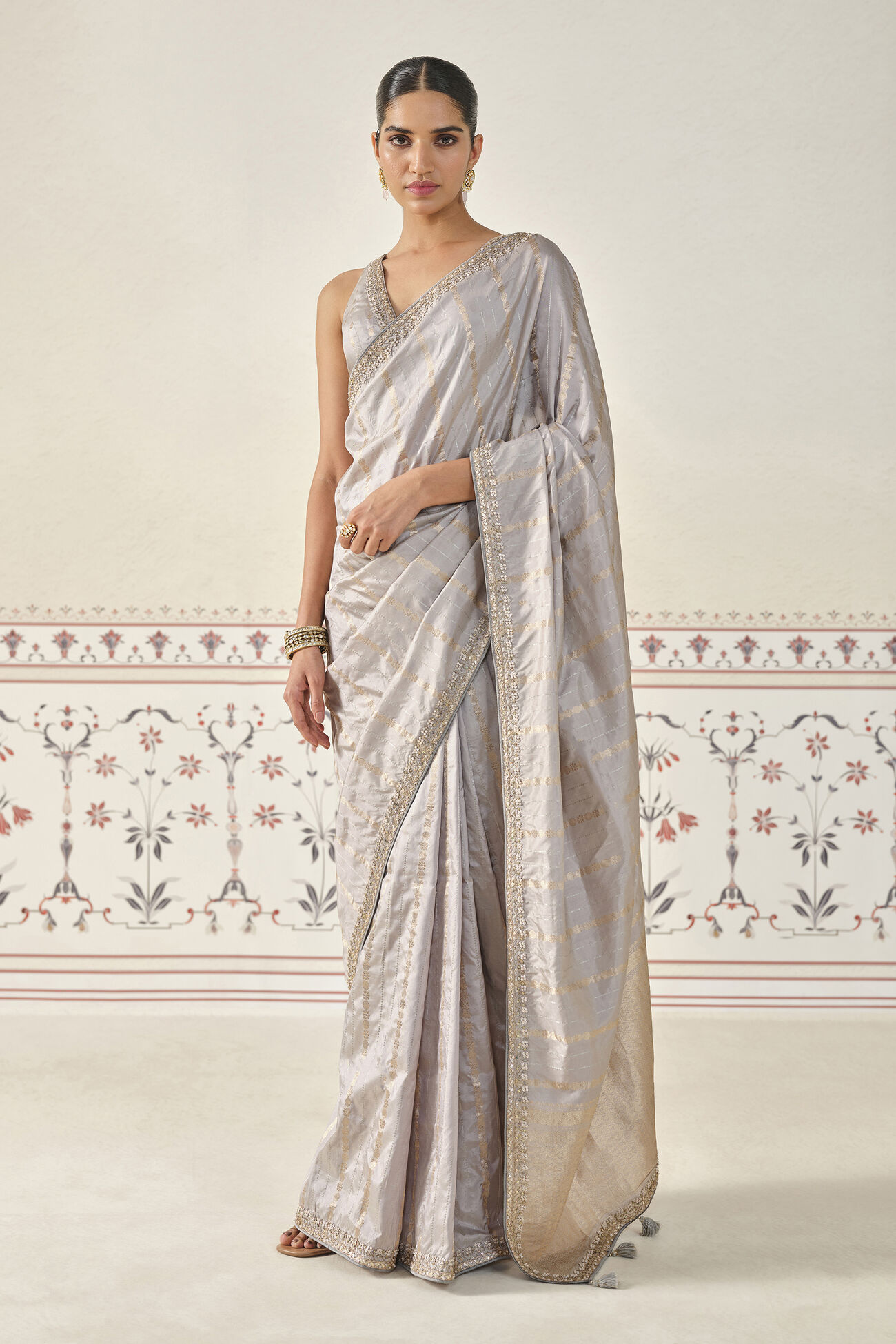 Ardvisura Handwoven Benarasi Saree Set - Grey, Grey, image 1