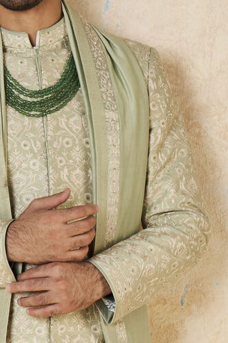Amay Embroidered Silk Dupatta - Sage Green, Sage Green, image 1