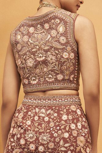 Field Of Flowers Embroidered Silk Pant Set - Brown, Brown, image 4