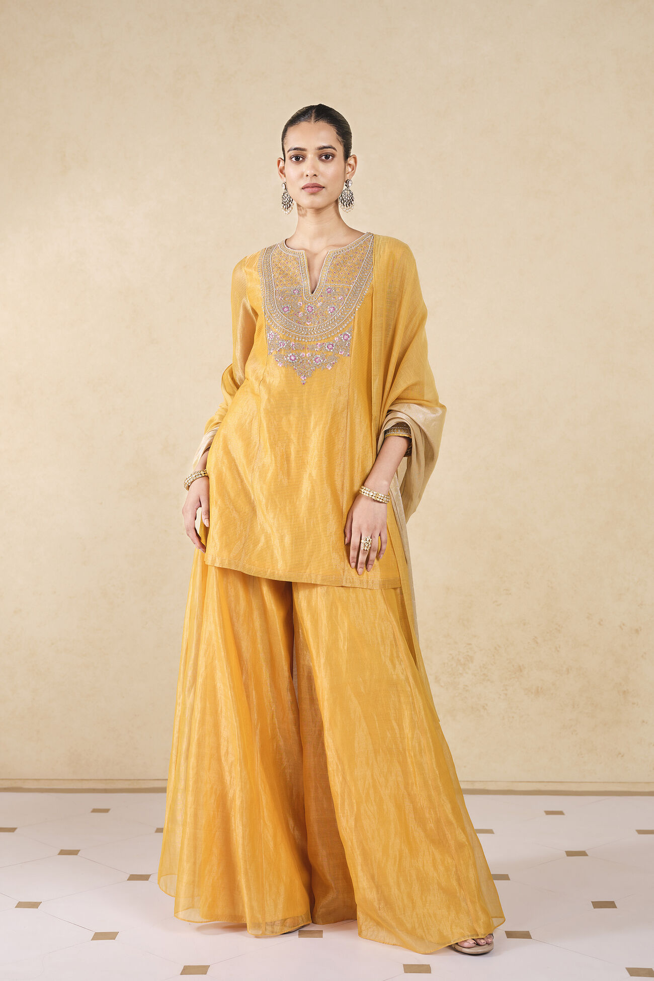 Umbra Embroidered Sharara Set - Yellow, Yellow, image 1