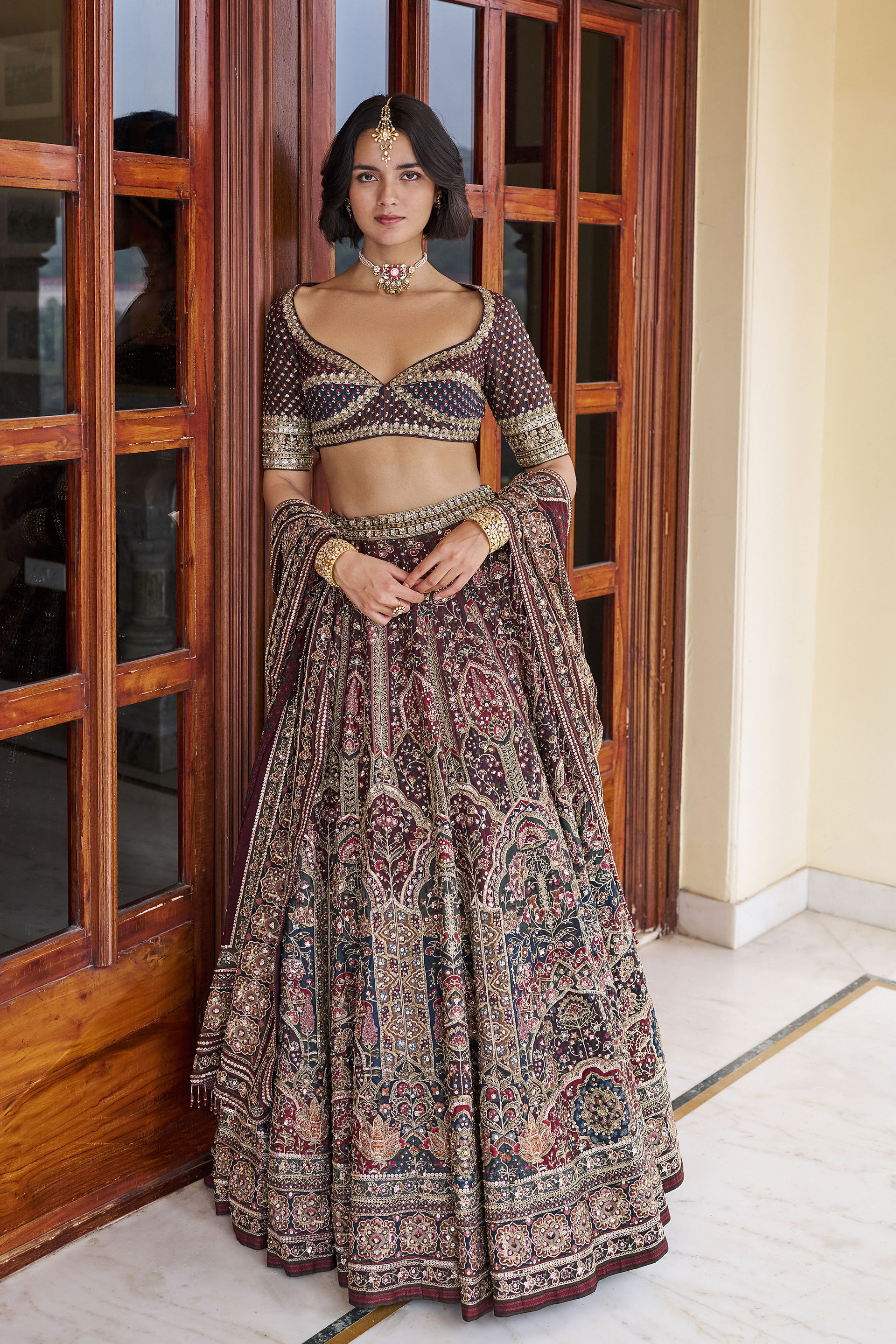 Heartful Gota Patti Bemberg Lehenga Set - ​Maroon