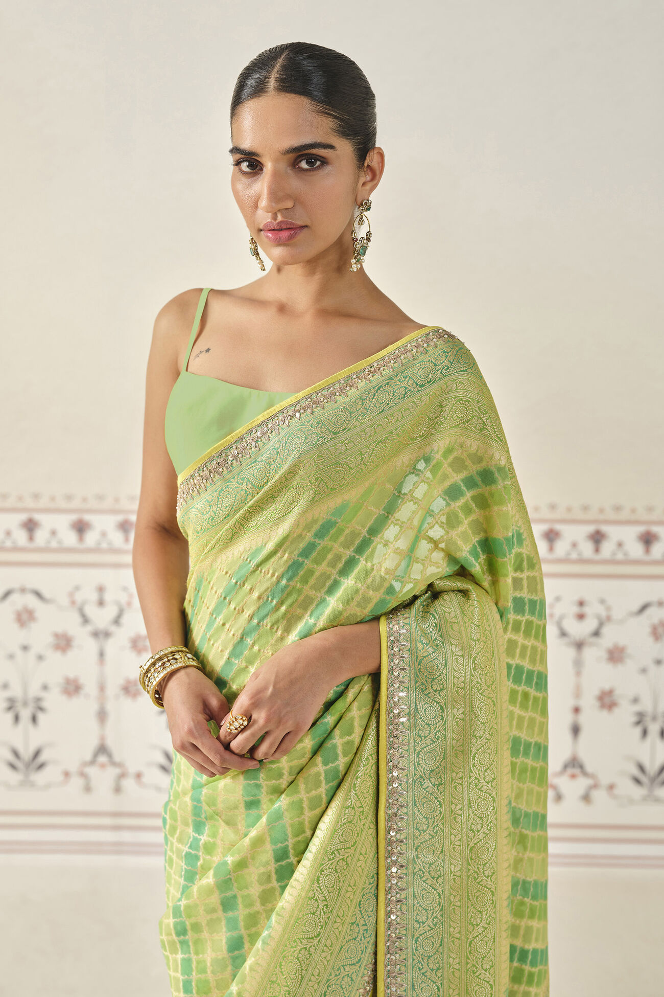 Trayi Handwoven Benarasi Silk Saree - Green, Lime, image 4