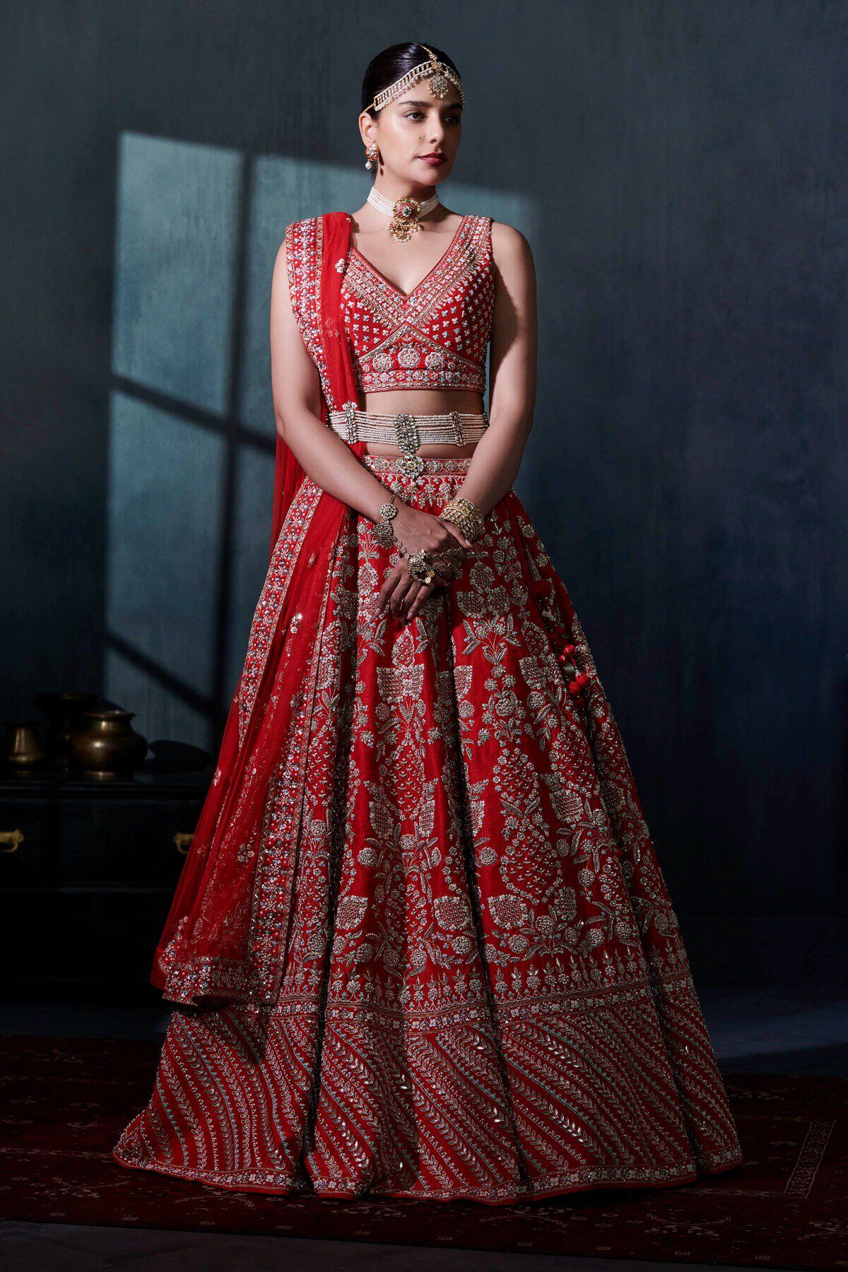 Ivory and Gold Brocade Lehenga Set available only at IBFW